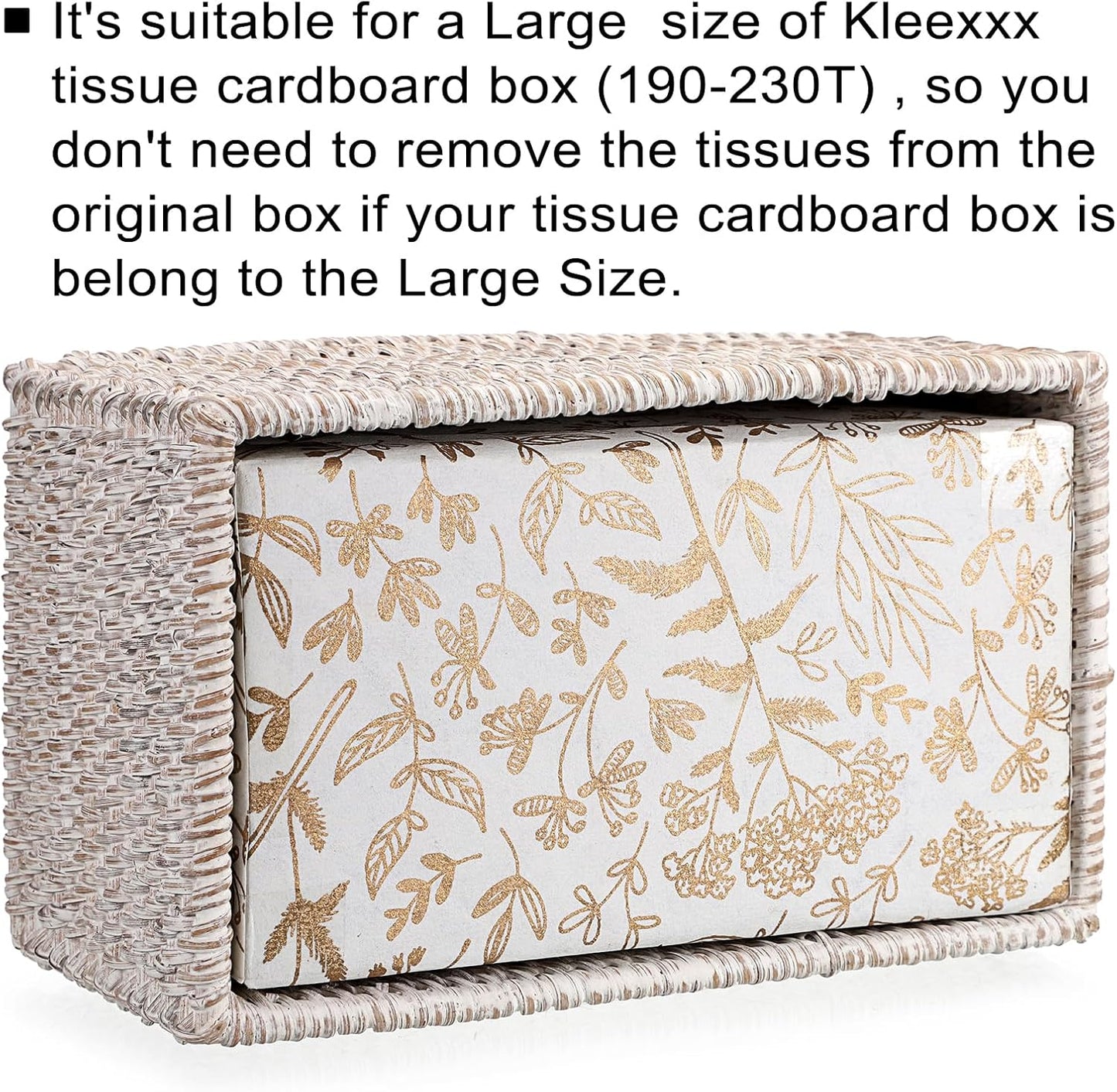 Sumnacon Tissue Box Cover Large Rectangle Tissue Box Rattan Tissue Box Holder,Wicker Decorative Tissue Holder for Bathroom Toilet Living Room Kitchen Office Table Desk,Whitewash