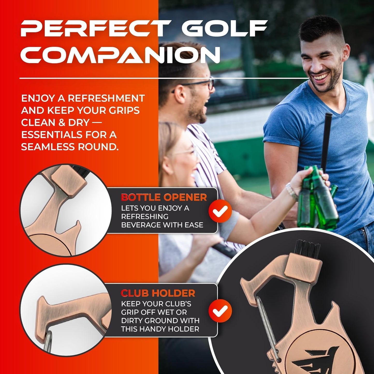 SWIFTEE Golf Divot Pitch Mark Repair Tool 7-in-1 - Club Holder, Brush, Clip Buckle, Groove Cleaner, Bottle Opener, Ball Marker, Divot Tool - Gift Box Included