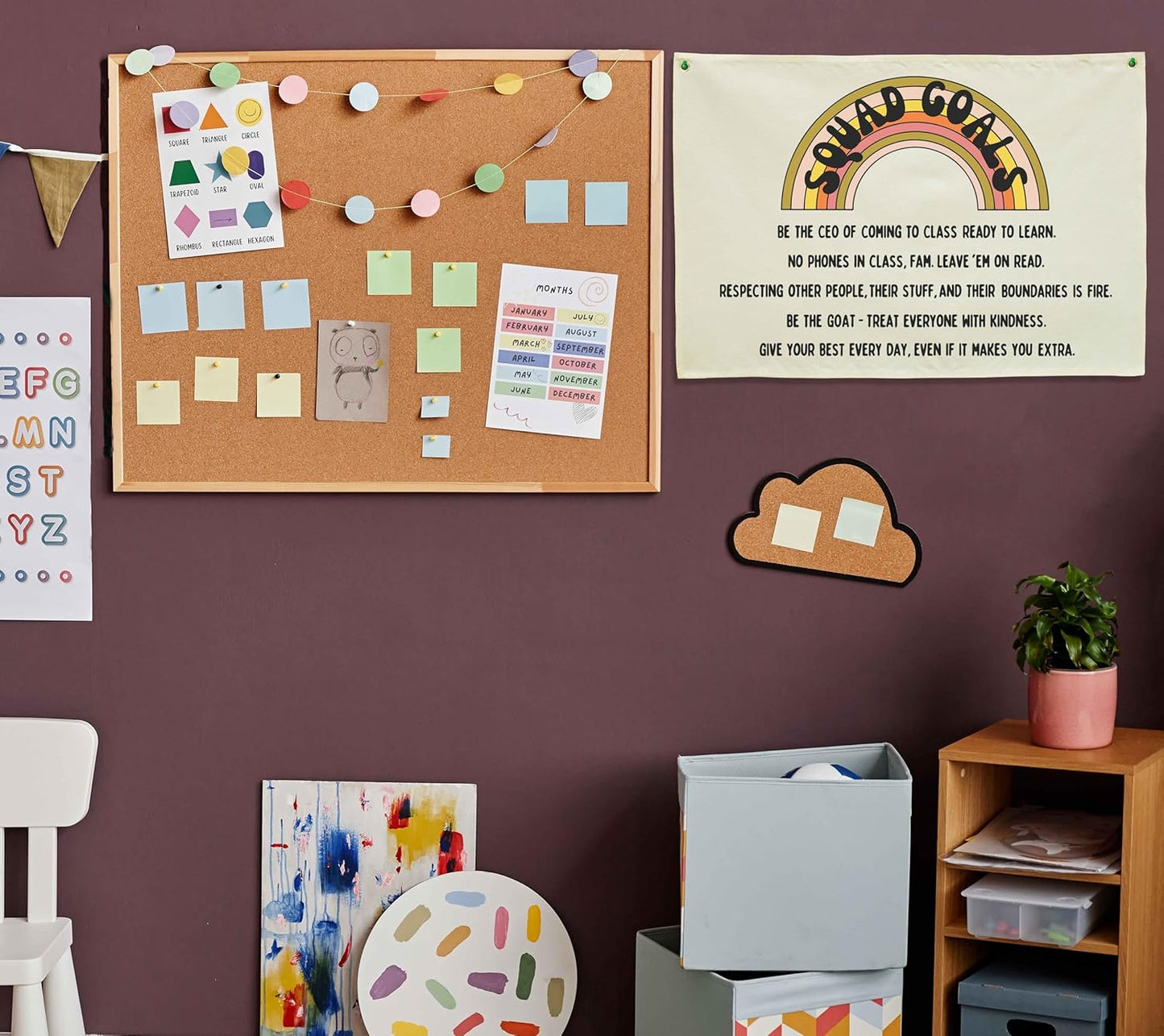 Classroom Wall Decor Poster-Funny Class Rules Banner-Teen Slang Flag-Rectangle Banner Flag Wall Decor-Door Sign-Christmas Gift-Inspirational Positive Motivational Growth Quote-Squad Goals-28.5"L×20"W