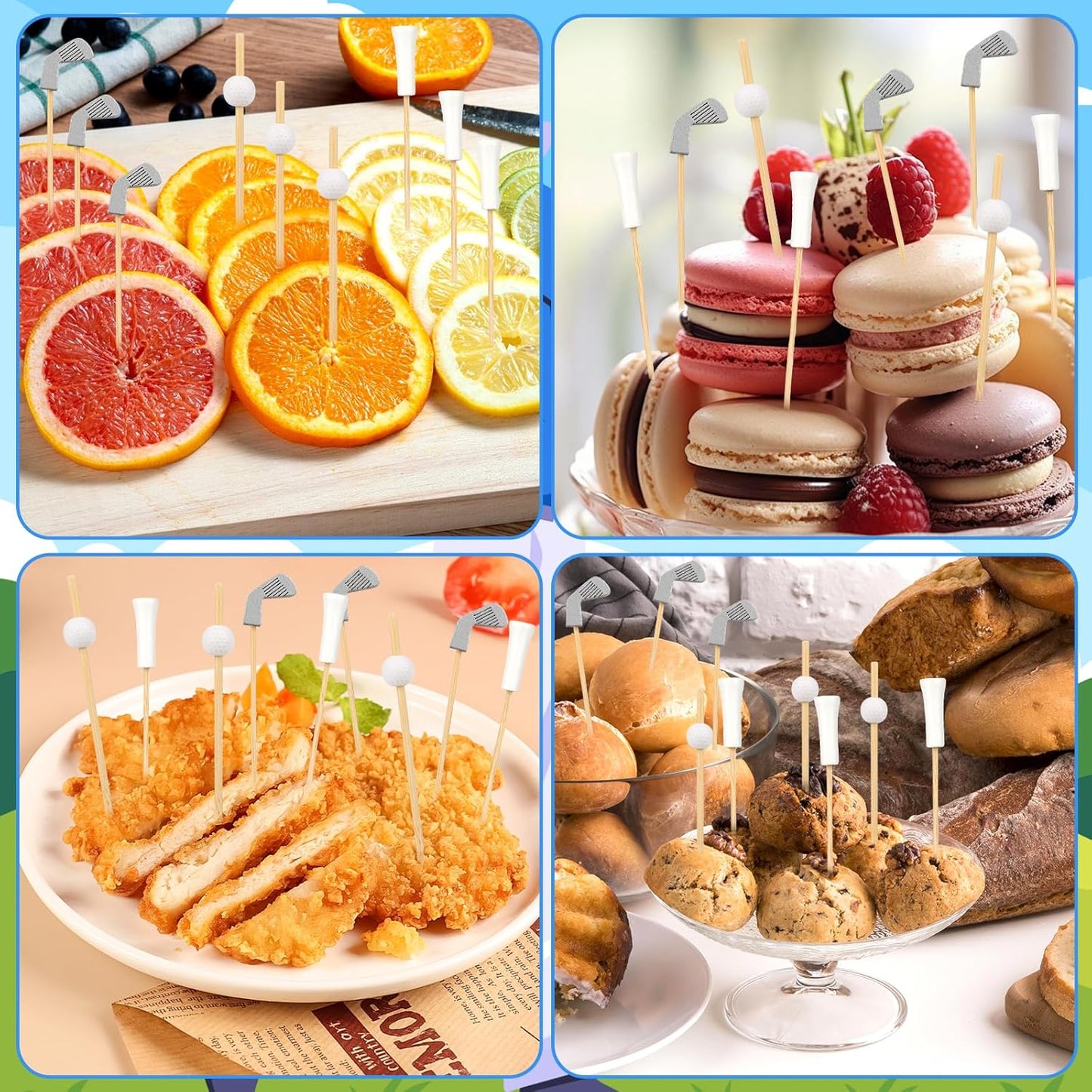 300Pcs Golf Cocktail Picks, Golf Toothpicks Skewers Fruit Picks Decorative Toothpicks for Appetizers Cocktail Garnish Sports Party Supplies