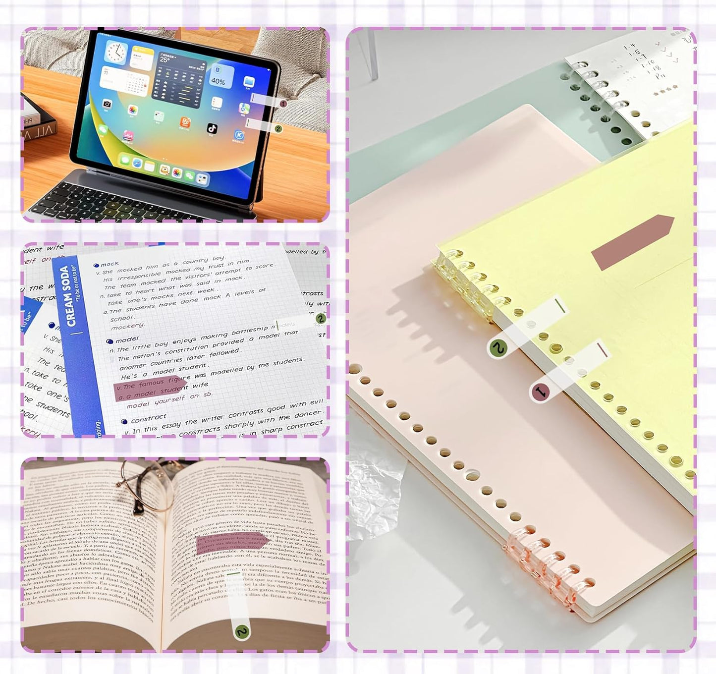 Sticky Tabs for Annotating Books,1260pcsTranslucent Self-Sticky Morandi Book Tabs for Binders,6 Styles Page Markers Writable&Repositionable Book Flags Strip for Journal Office School Stationery