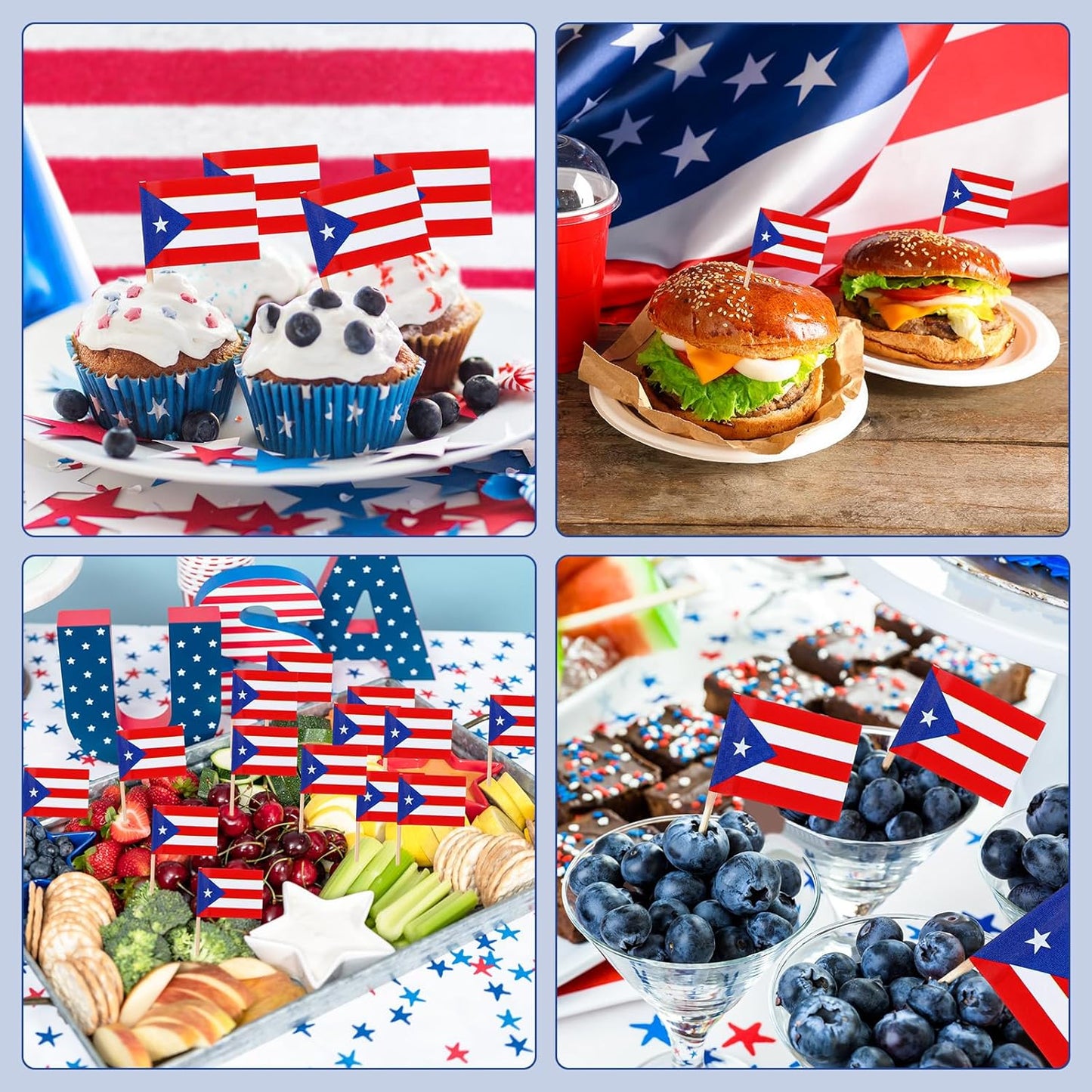 Meanplan 1000 Pcs Puerto Rico Toothpick Flags, Puerto Rican Flag Toothpicks, Cupcake Toppers, Mini Stick Decorations Food Picks for Country Party Birthday Cocktail Ice Cream Cake