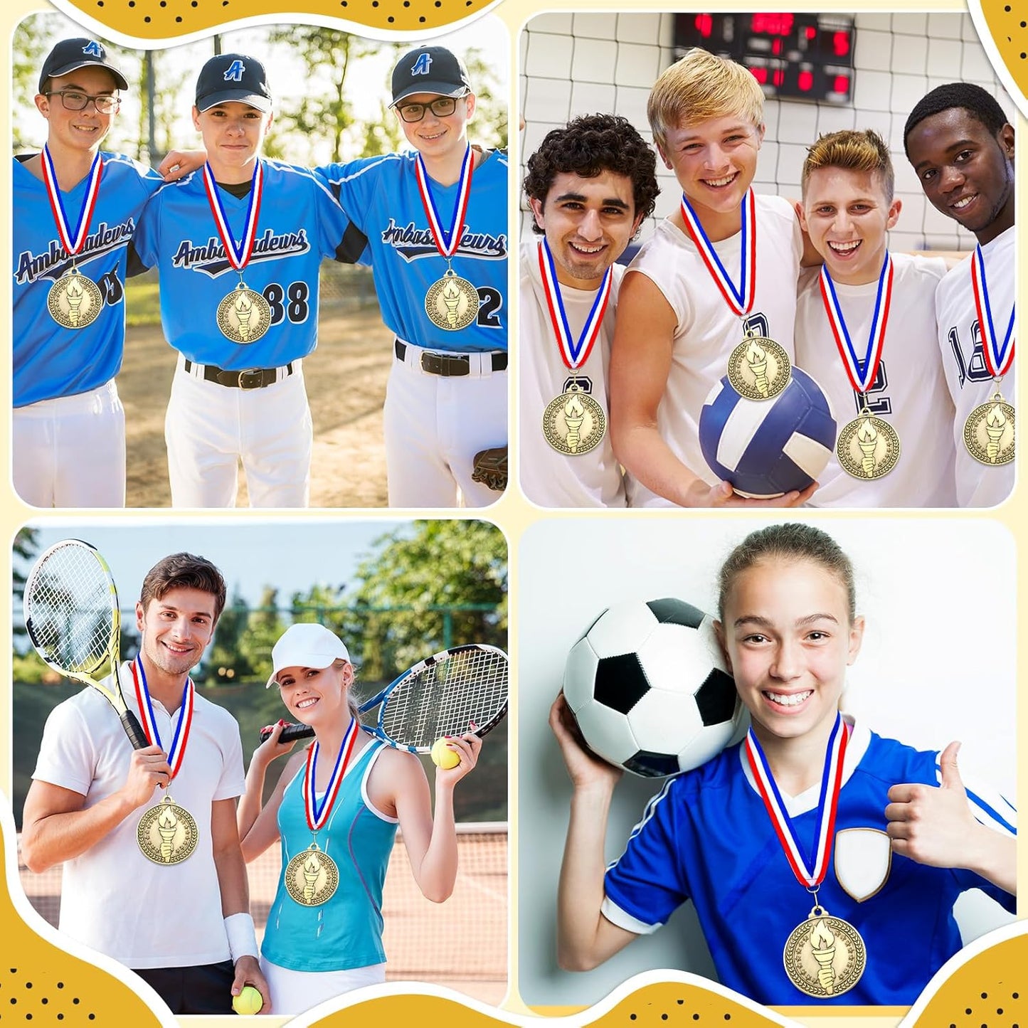 Remuuly 30 Pcs Gold Medals Bulk 2'' Basketball Soccer Baseball Volleyball Football Lacrosse Kickball Cheer Bowling Trophy Medals for Awards for Sports Participation Winner Gift
