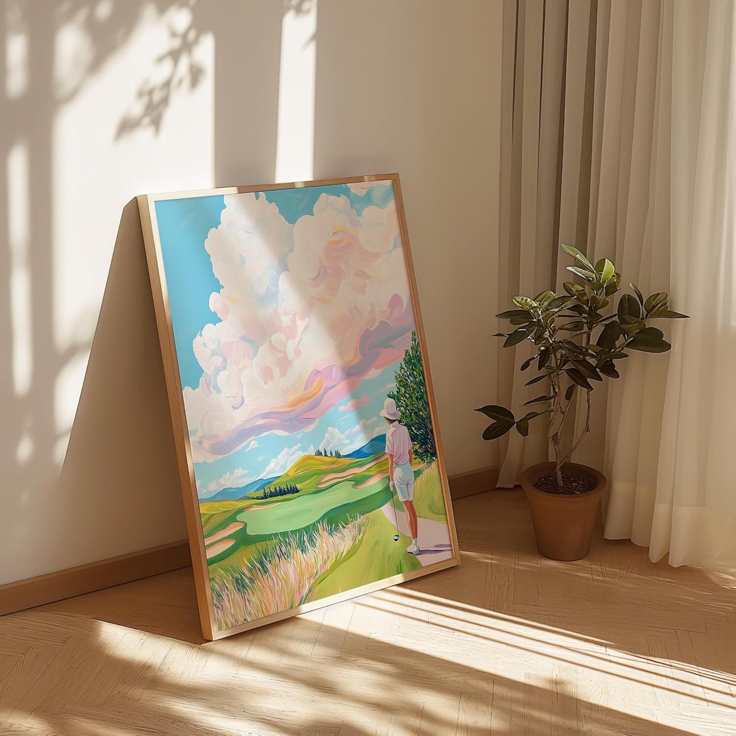 Golf Course Floral Pastel Art Print Posters - Premium Giclee Fine Art Prints - Golf Course Home Decor Posters, Golfer Art Prints for Home and Office Decor - Vintage Aesthetic, Ready to Frame