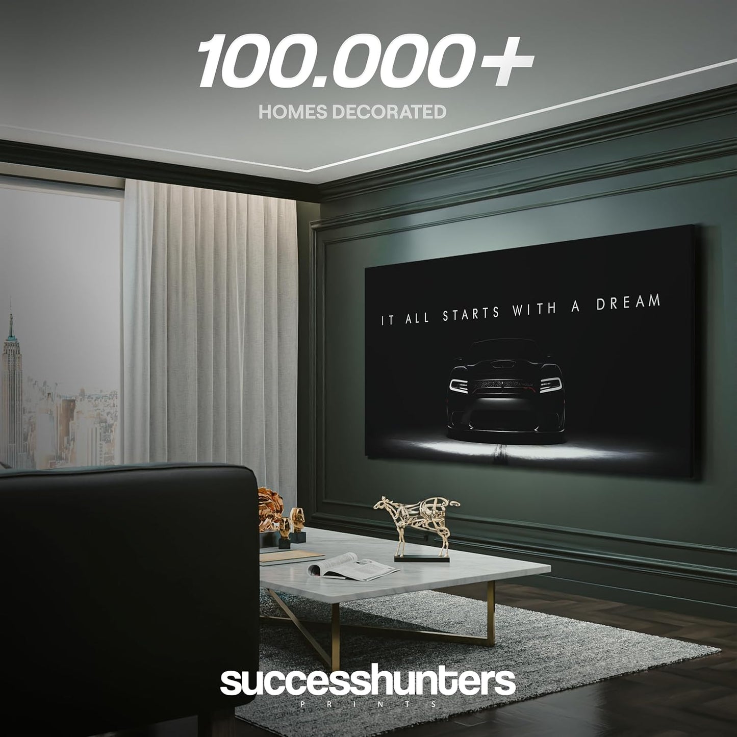 Motivational Wall Art for Office, Super Car Art Canvas, Inspirational Automotive Decor for Hellcat Sportscar Lovers, Motivational Wall Decor for Office and Home, Inspiring Car Poster (20 X 10 in)