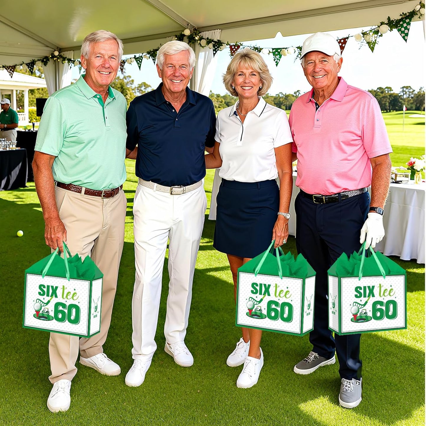 Quirkistry Golf 60th Birthday Gift Bag for Men Golf Happy Sixty Birthday Party Gifts bag with Tissue Paper Greeting Card Six-Tee Bday Gift Wrapping Bag for Sports Themed Party Decorations Supplies