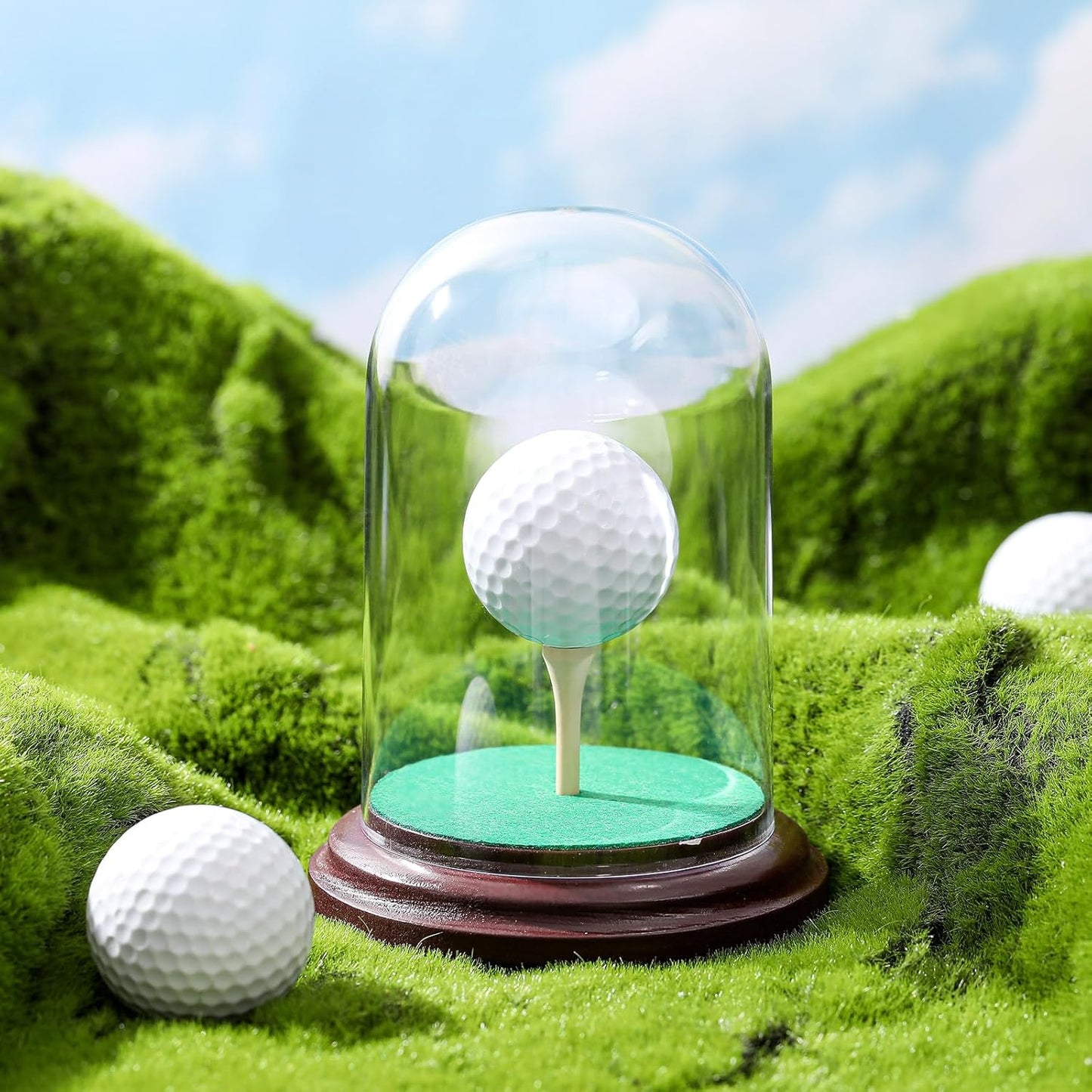 Golf Ball Display Case Hole in One Acrylic Golfball Memorabilia Display Holder with Wood Base Clear Dust Protection Transparent Storage Box for Single Golfball Baseball Case (Brown)