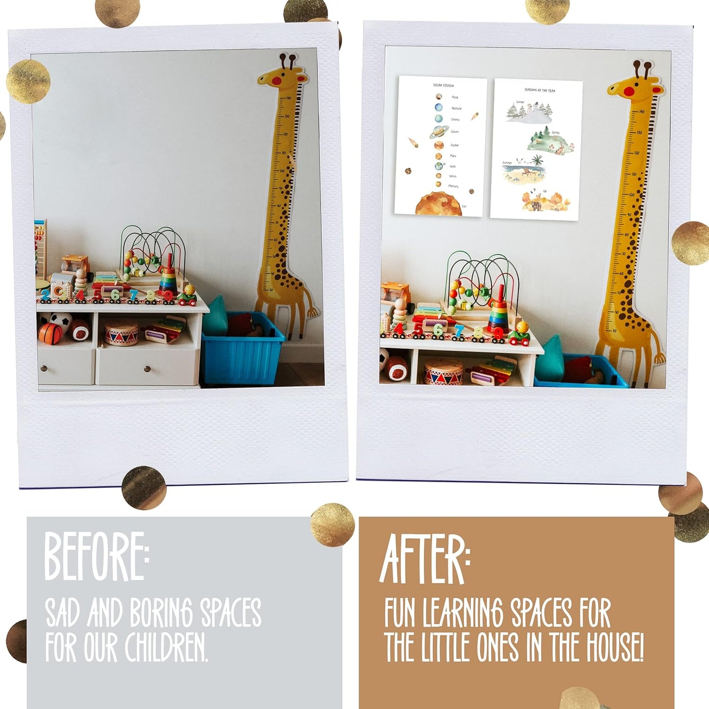 Educational Posters for Toddlers 11x17" Set of 12 - Learning Preschool Posters - Including: Alphabet , Numbers, Months, Days of the Week, Worldmap, USA Map, Solar System, Seasons, Shapes, Colors,