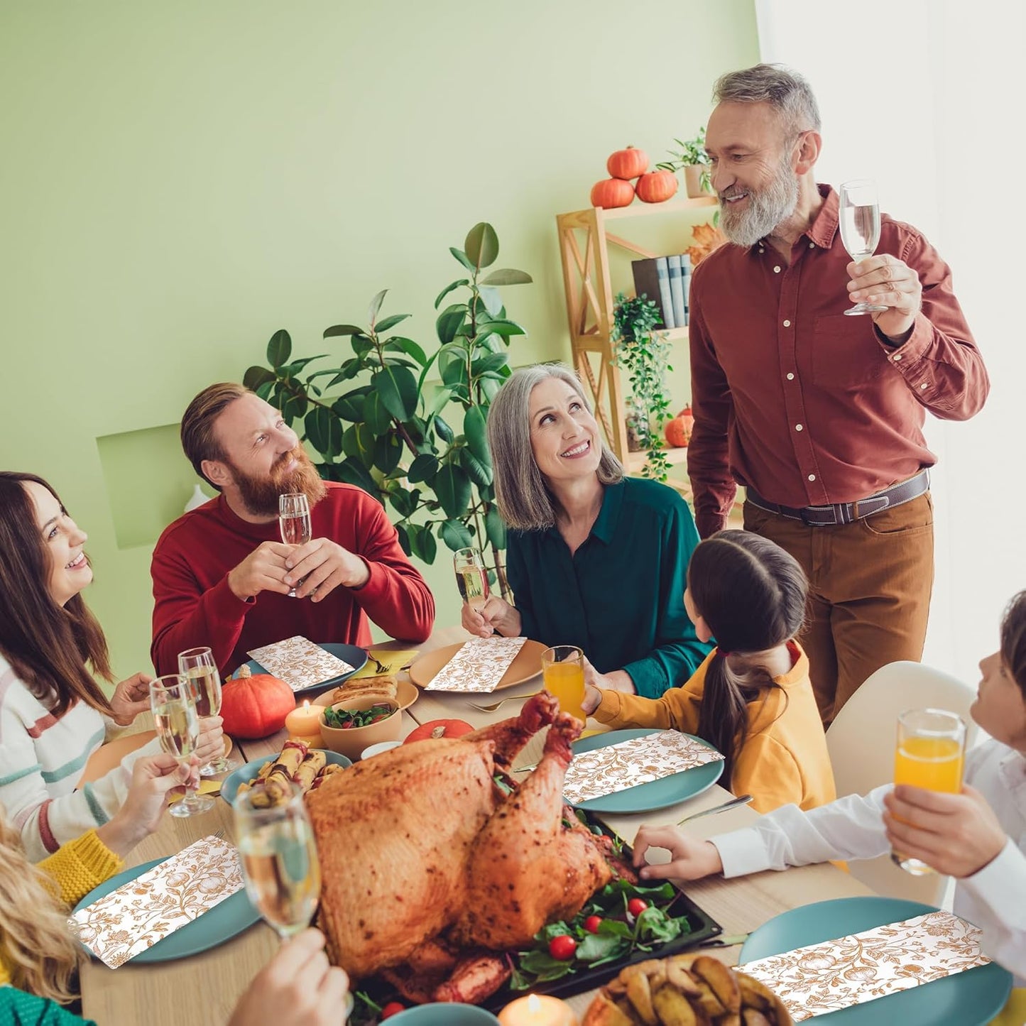 100 Pieces Thanksgiving Fall Pomegranate Napkins Disposable Paper Decorative Guest Party Napkins 7.8 x 4.3 Inch Autumn Orange Floral Hand Towels for Fall Thanksgiving Wedding Birthday Party