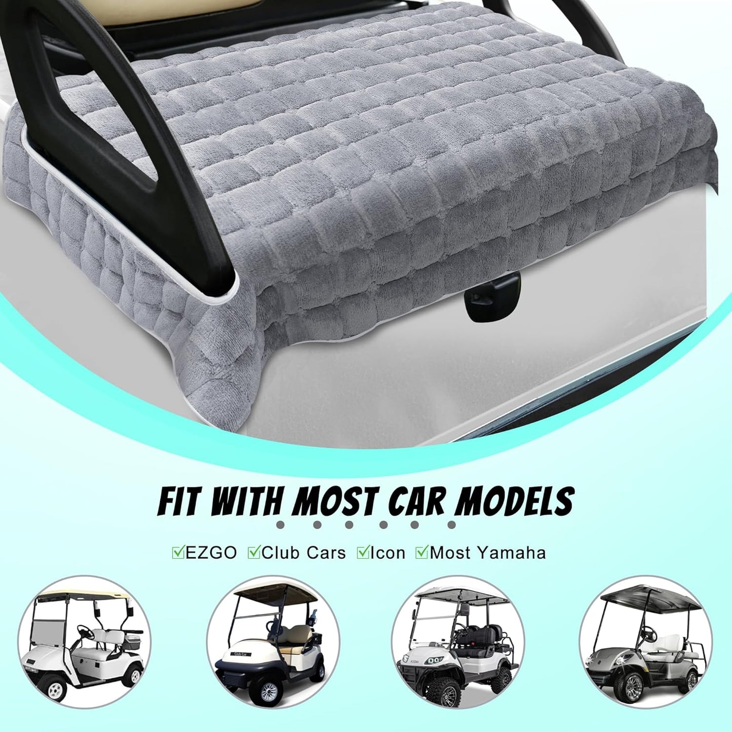 YOKYHOM Golf Cart Seat Covers, Supreme Comfort Golf Cart Seat Towel Blanket, Heavyweight Deep-Pile, Fits EZGO, Yamaha, Club Car and More 2-Seat Carts, 50"x 27.5", Light Gray