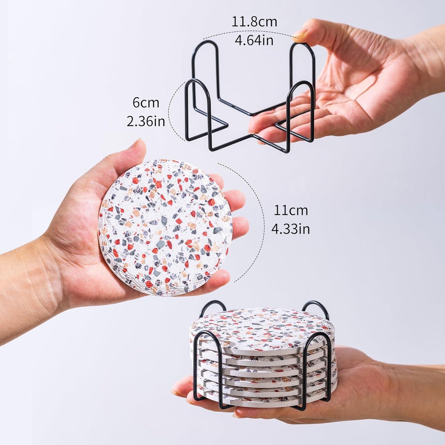 Coasters with Holder Set of 6, Absorbent Marble Drink Decorative Coasters for Coffee Cup Beverage Wine Beer Bar Housewarming