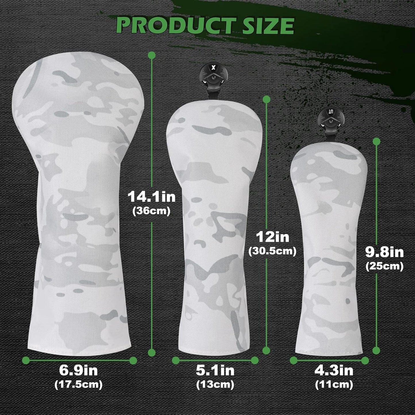 3 Pack Camouflage Golf Club Head Covers for Driver, Fairway Woods and Hybrid with Rotatable Number Tag