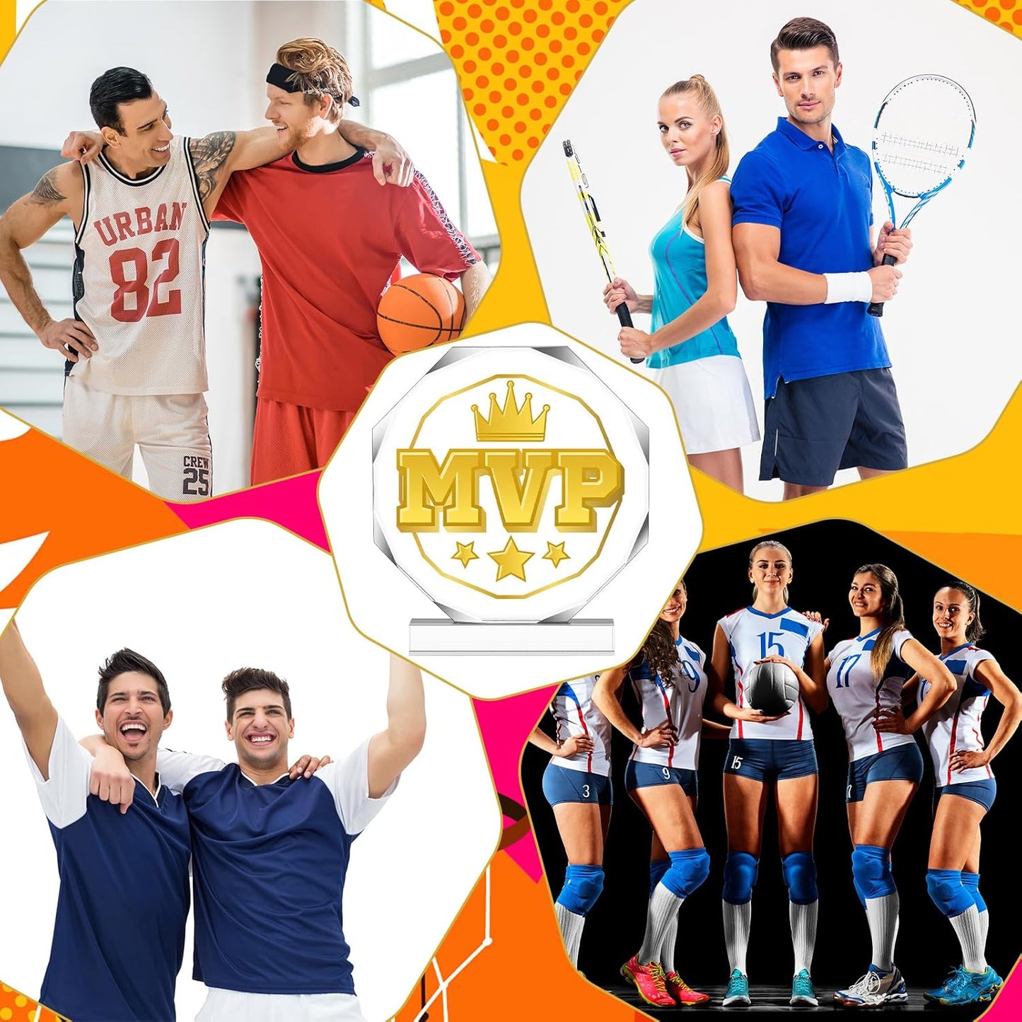 6 Pack Sports Trophy Acrylic Award Medals 4.72 x 4.72 Inch Sports Contest Trophies Bulk Plaques Team Prize Gift Trophies for Competition