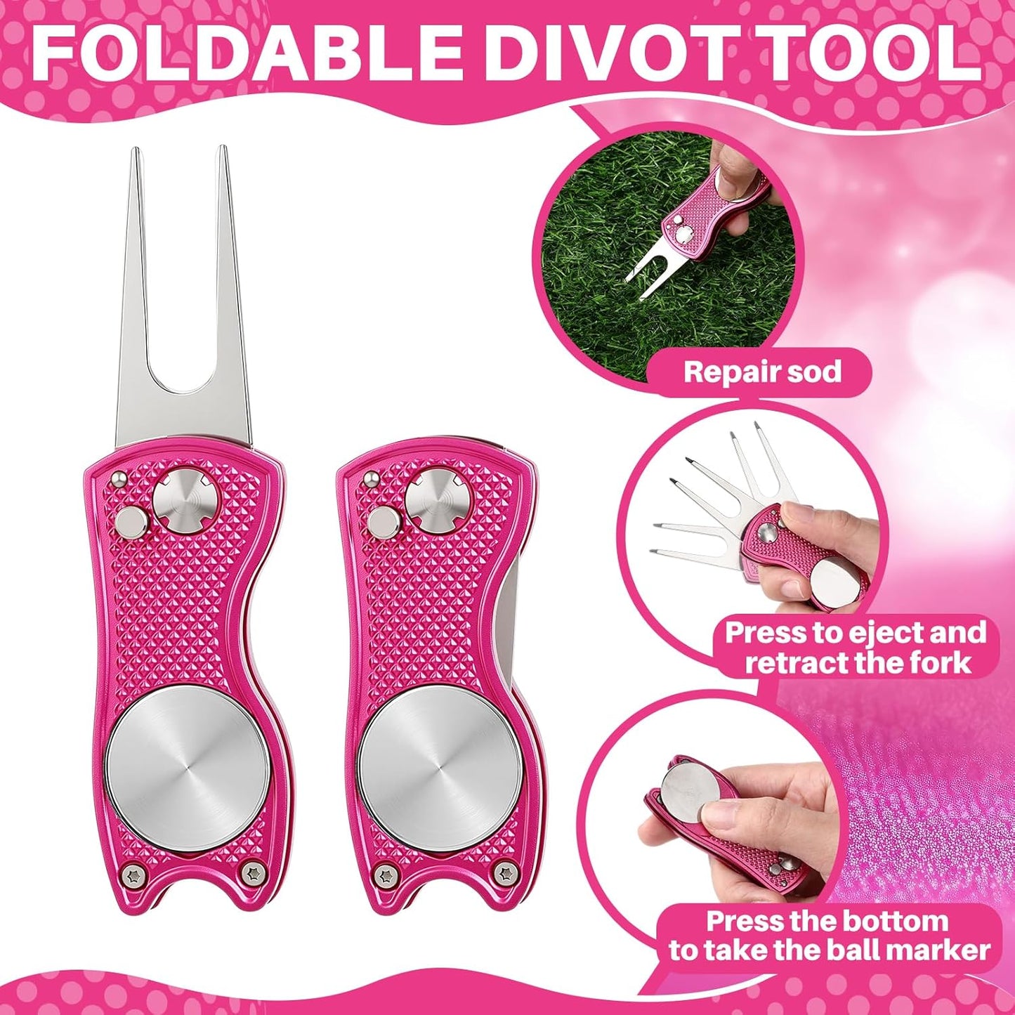 9 Pcs Golf Accessories Kit Included Golf Tees Towel Divot Tool Cleaner Brush Ball Bag PVC Makeup Bag with Chenille Letter Patch for Women Men Christmas Birthday Retirement Gifts