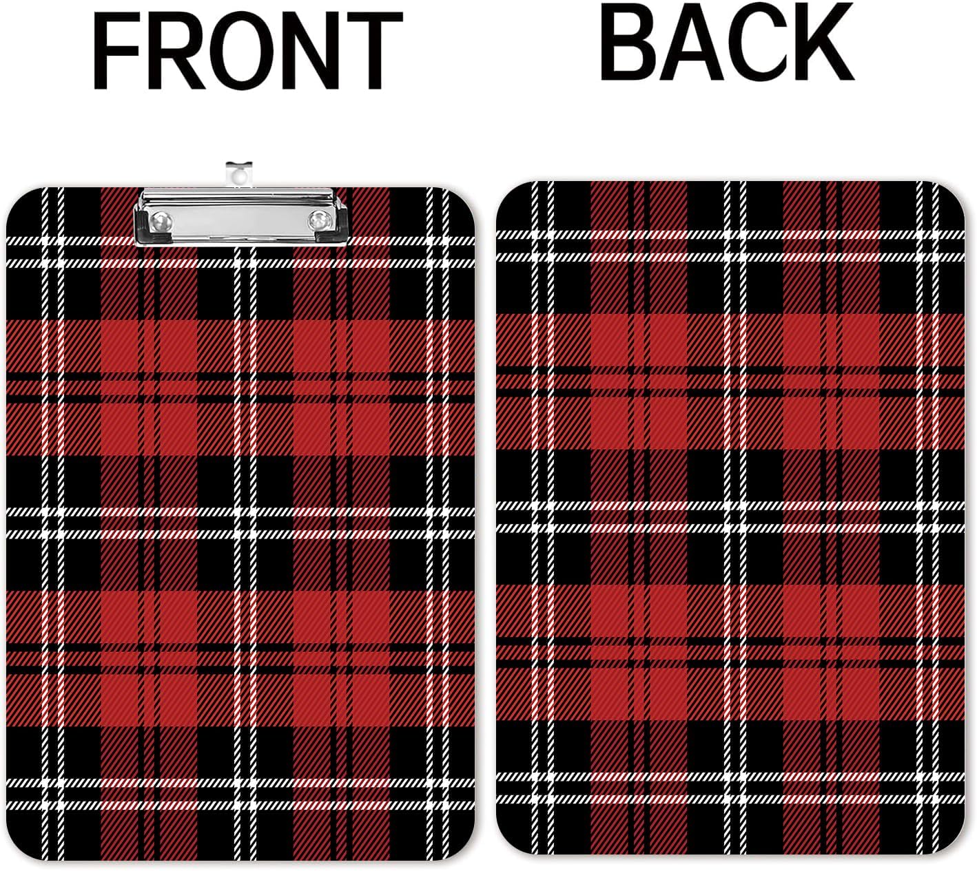 Fashion A4 Clipboard, Standard Letter Size 9" x 12.5", Decorative Wooden Clipboard with Low Profile Metal Clip for Office, School, Teachers, and Students, Black Red Plaid Tartan