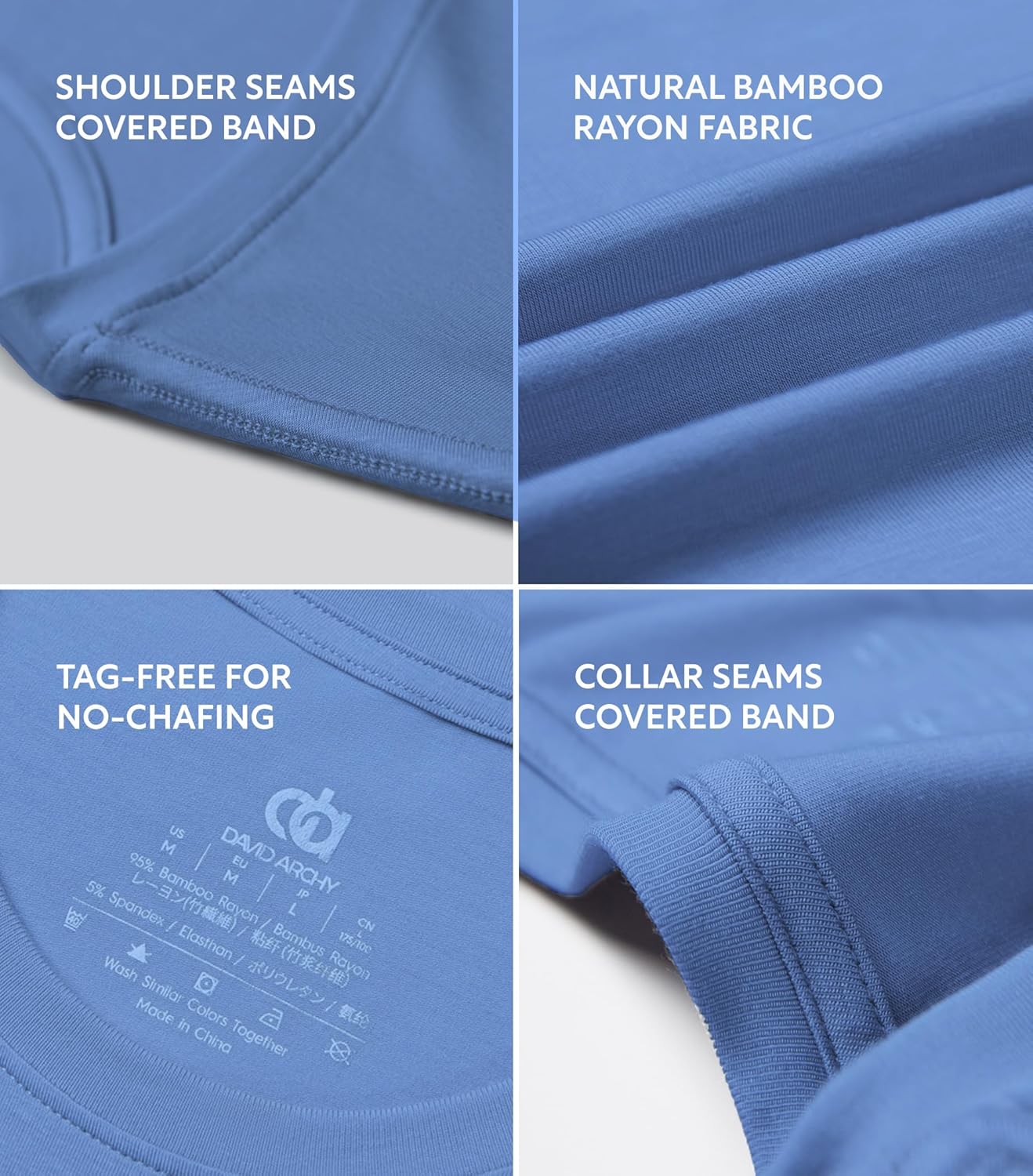 DAVID ARCHY Men's Undershirt Bamboo Rayon Moisture-Wicking Crewneck T-Shirts Stretch Tees for Men, 3 or 5 Pack