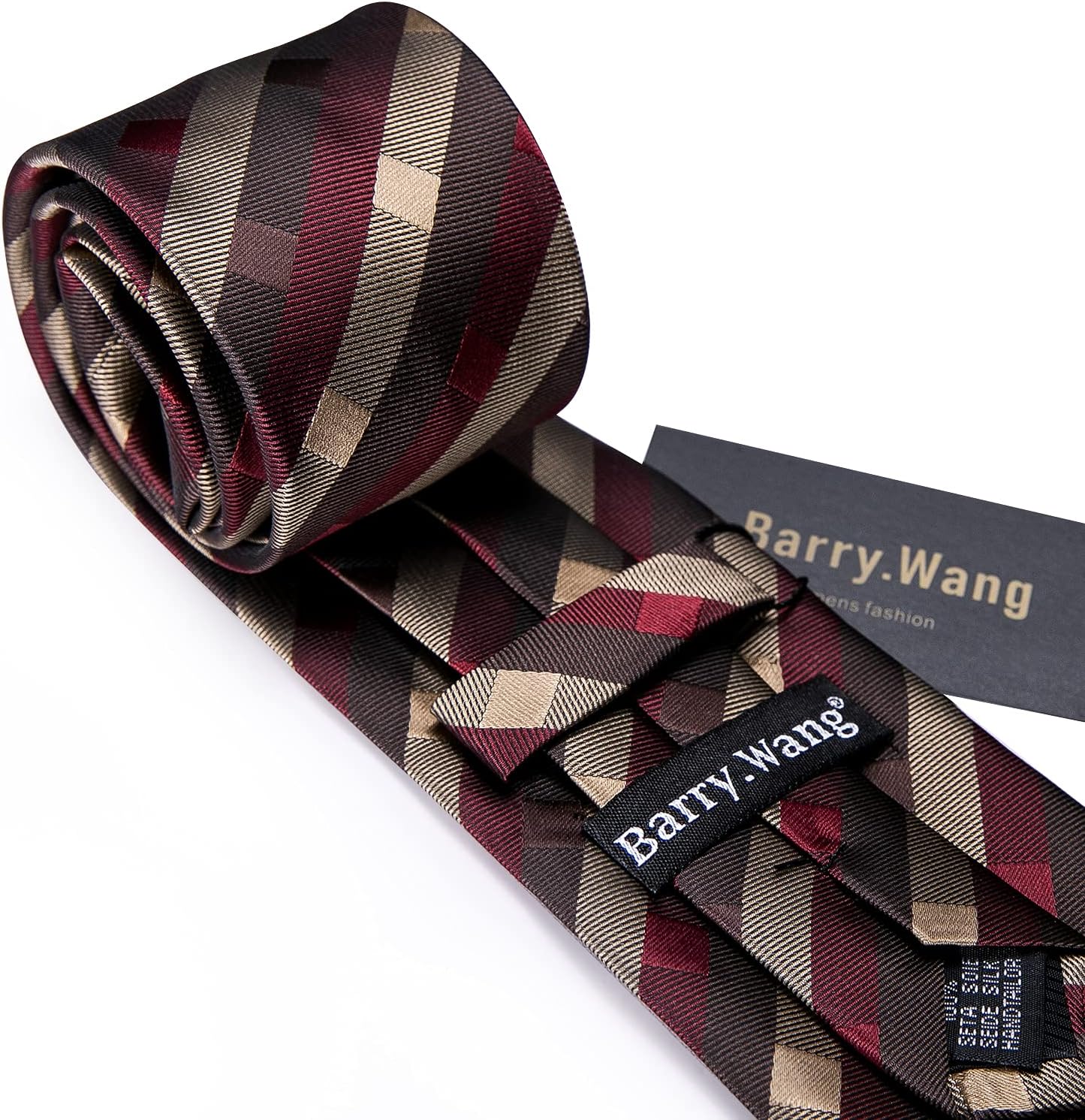 Barry.Wang Designer Classic Ties for Men Set Formal Pocket Square Cufflink Check Plaid