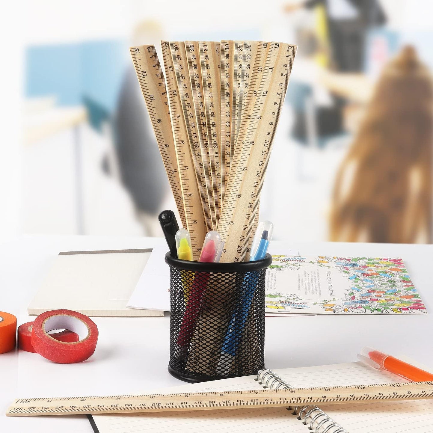 ZZTX 3 Pack Wooden Ruler 12 Inch Rulers Bulk Wood Measuring Ruler for Students Office School Supplies 2 Scale (30 cm)