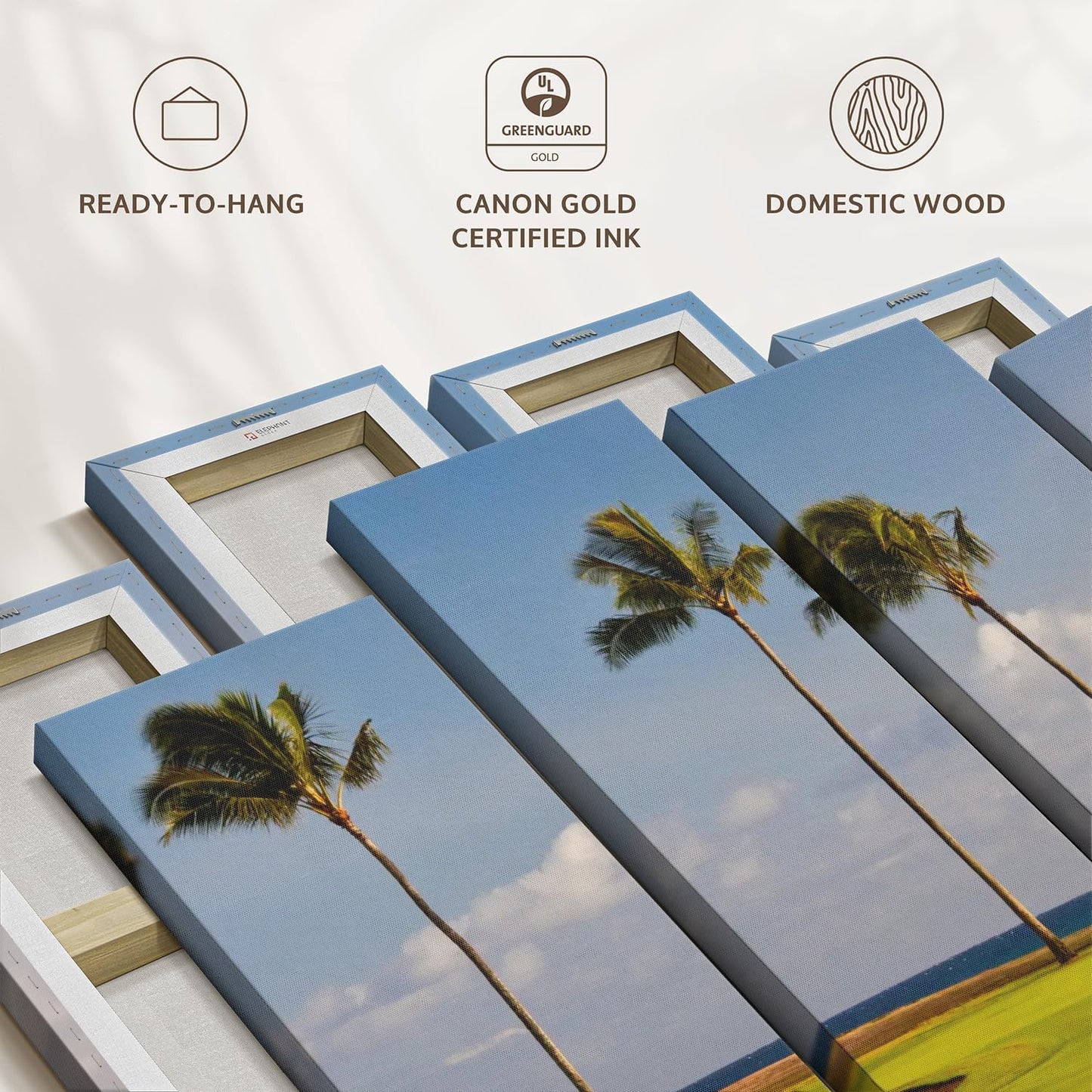 Elephant Stock Hawaiian Golf Course Wall Art - Horizontal Canvas - 4-Piece Living Room Wall Decor - Photography Sports Canvas Print - Green and Yellow Decor for Wall - 52" X 32"