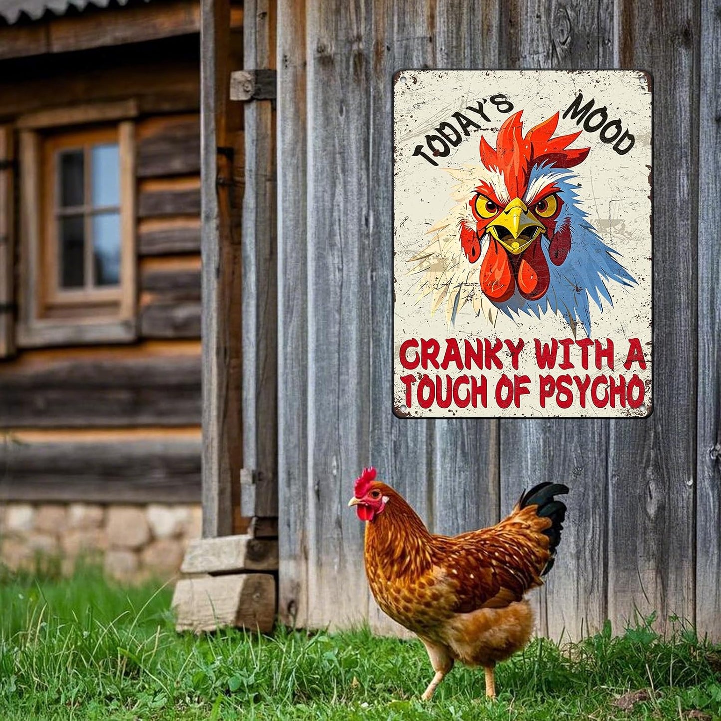 Funny Chicken Today'S Mood Metal Tin Sign 12x16 Inch Novelty Farm Chicken Tin Sign Farmhouse Rooster Poster Home Kitchen Garden Bar Restaurant Coffee Are Wall Decor