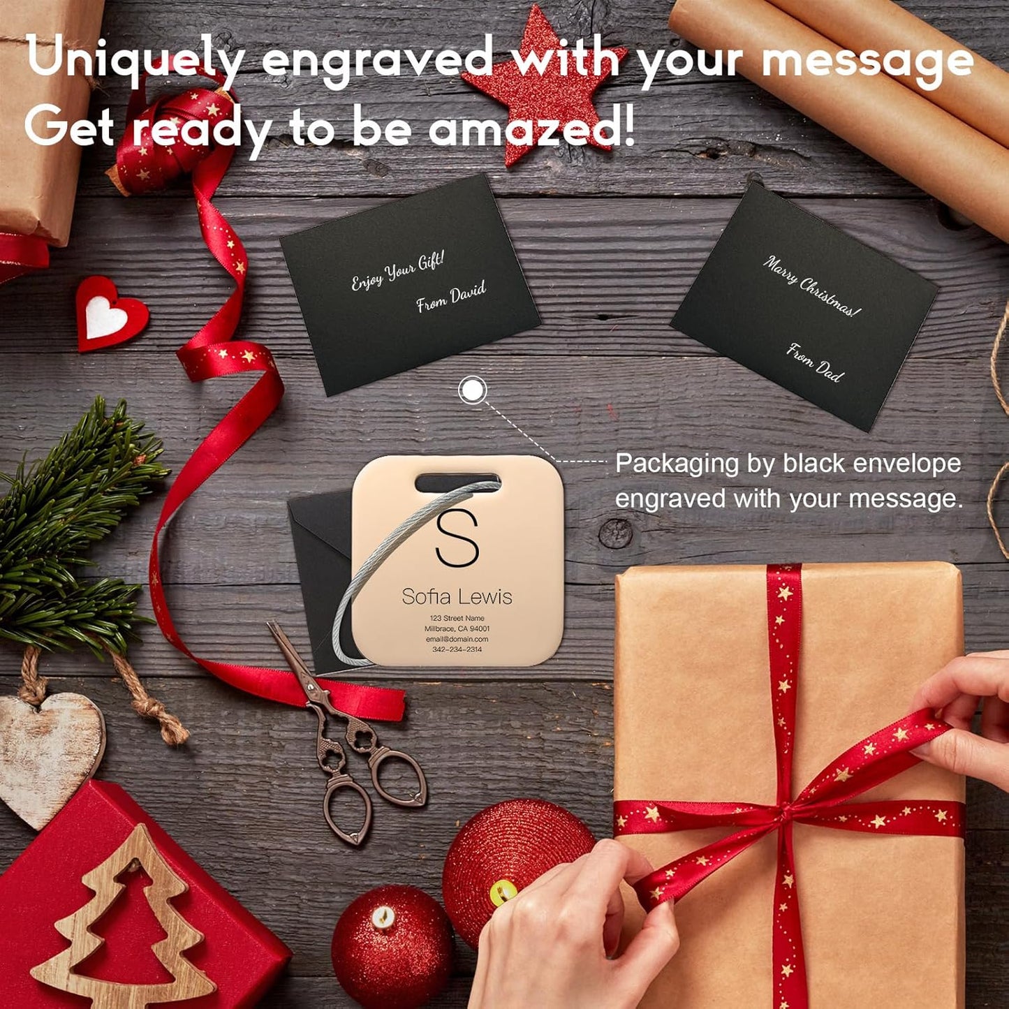 Customized Stainless Steel Luggage Tags: Personalize Your Suitcases, Backpacks, and Bags with Your Text (Rose Gold)