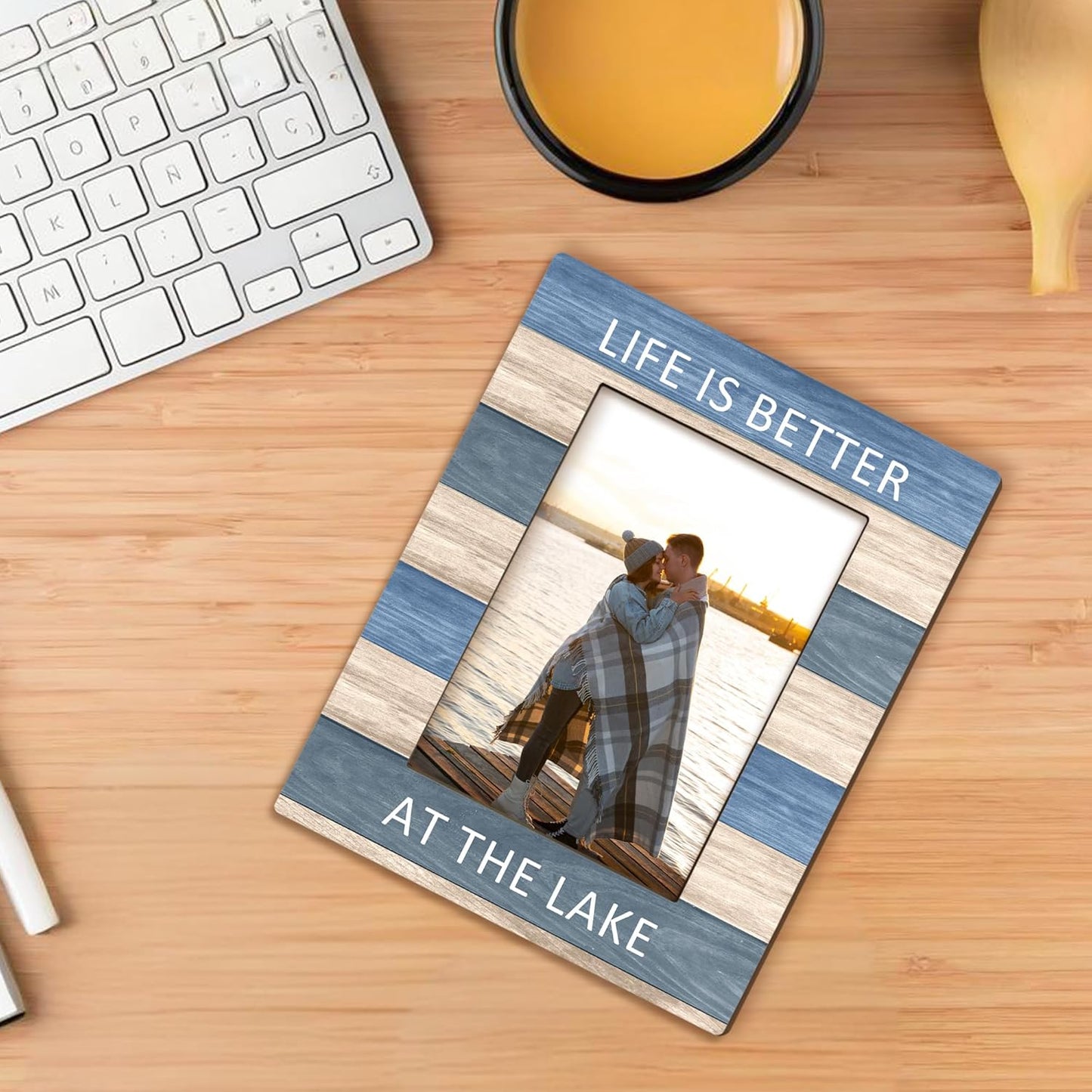 Lake House Decor Picture Frame 5x7, LakeHouse Gifts Photo Frame, Birthday Gifts for LakeLover Women Men, Life is Better at the Lake Wooden Picture Photo Frames for Desk Home Room Decor