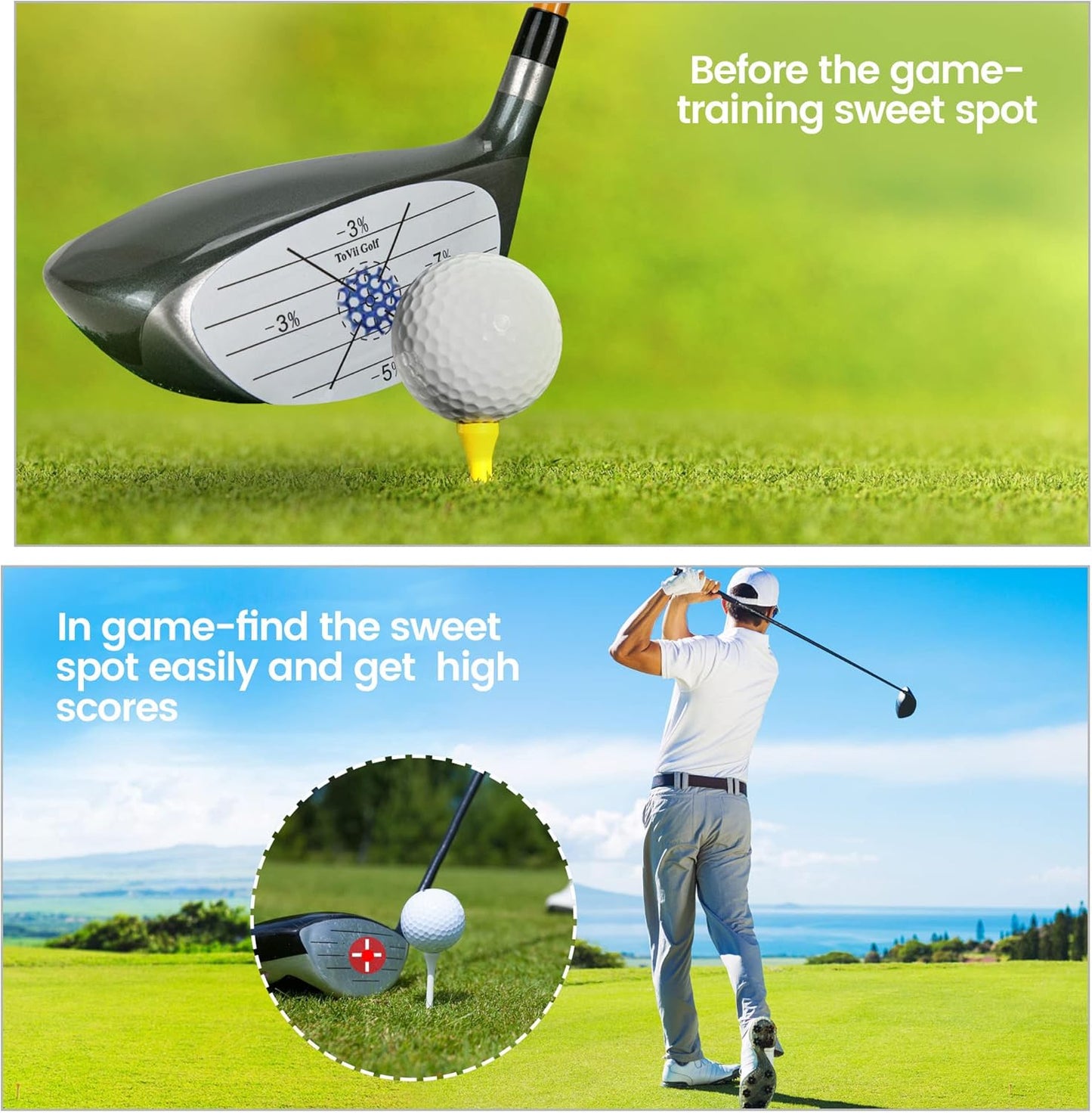 ToVii 300Pcs Golf Impact Tape Set, Self-Teaching Sweet Spot and Shot Consistency Analysis,Each 150 Pcs Club Impact Stickers for Woods and Irons, Useful Golf Training Aid Improve Swing Accuracy