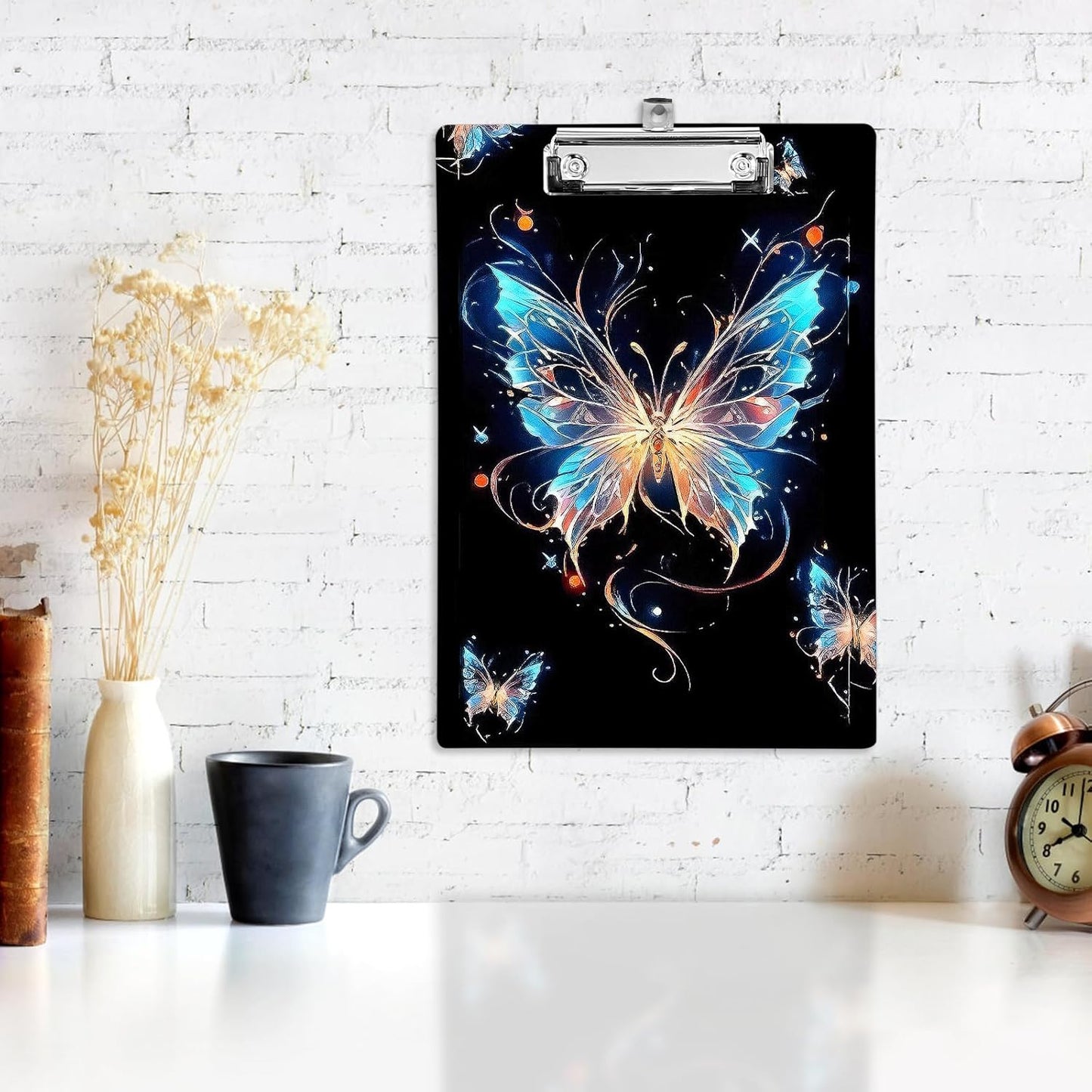 Plastic A4 Clipboards, Cute Fashion Clipboard Decorative, 12.2" x 8.7" Standard A4 Size Clipboards, Plastic Acrylic Clipboard for Teacher, Social Worker, Students,Women, Office Supplies (Butterfly)