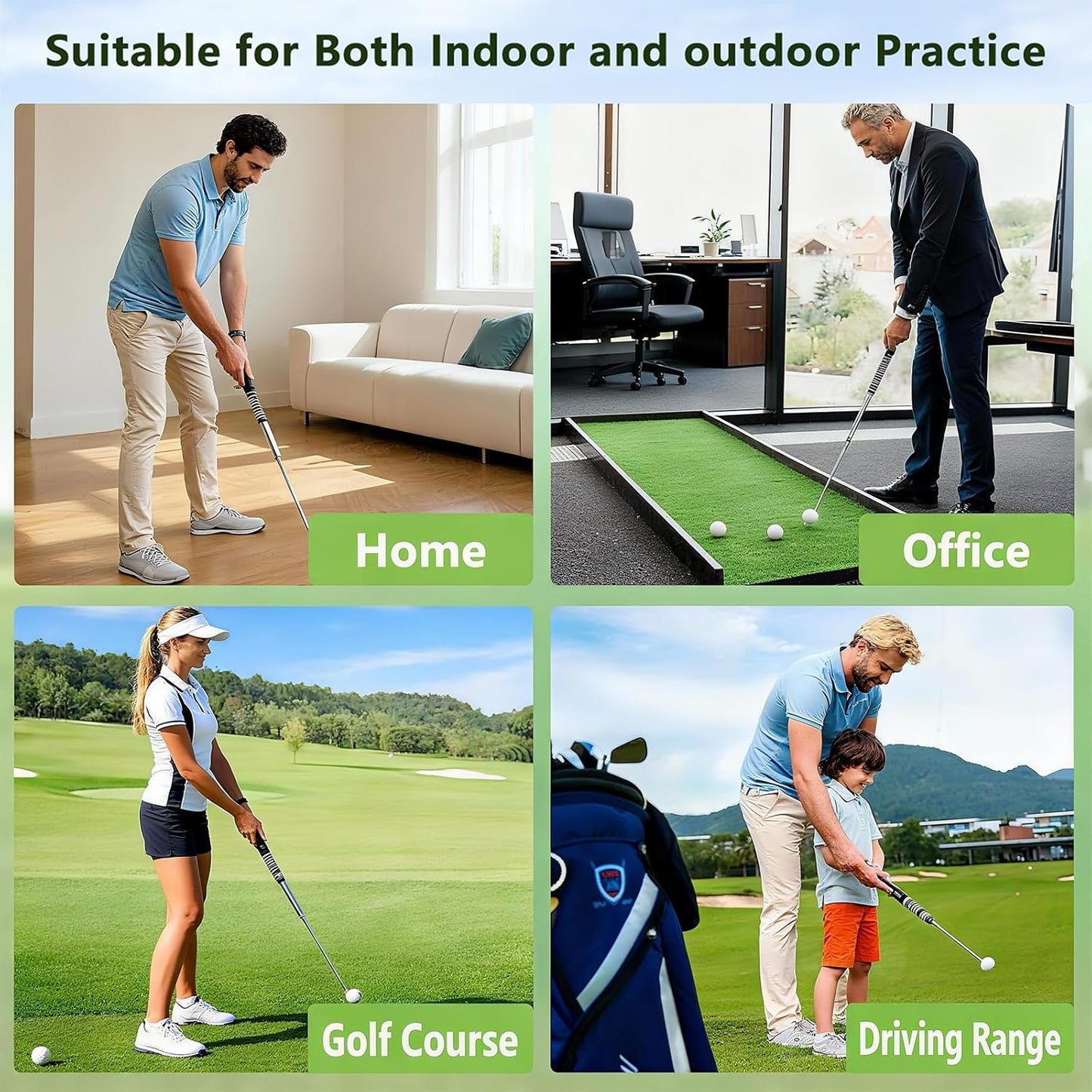 Retractable Golf Swing Training Aid, Portable Golf Grip Trainer & Golf Swing Trainer, Right-Handed Click Stick Golf Trainer for Warm up and Practice Chipping Hitting, Indoor & Outdoor Use