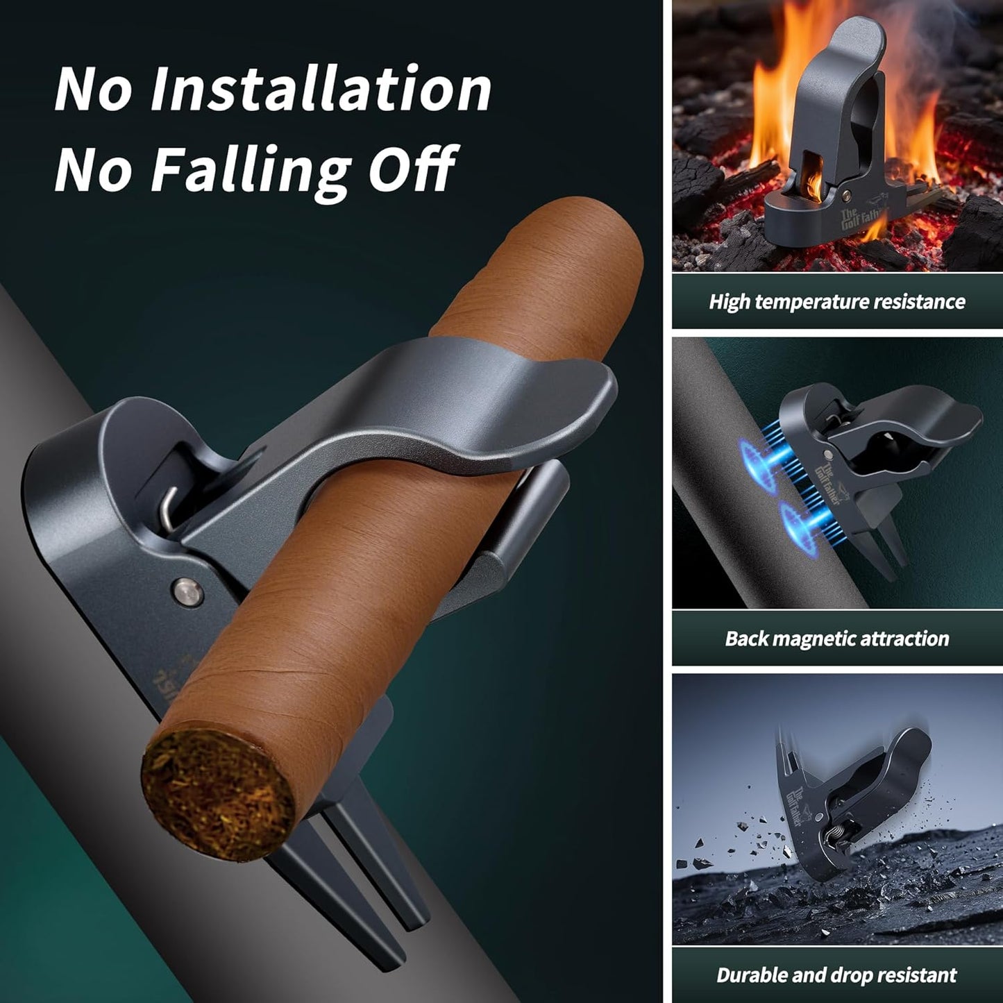 Magnetic Holder for Golf Cart, Divot Repair Tool, Dual-Mode Magnetic Mount & Turf Fork, Aluminum Alloy, Water-Resistant, Attaches to Ferromagnetic Steel/Iron Surfaces