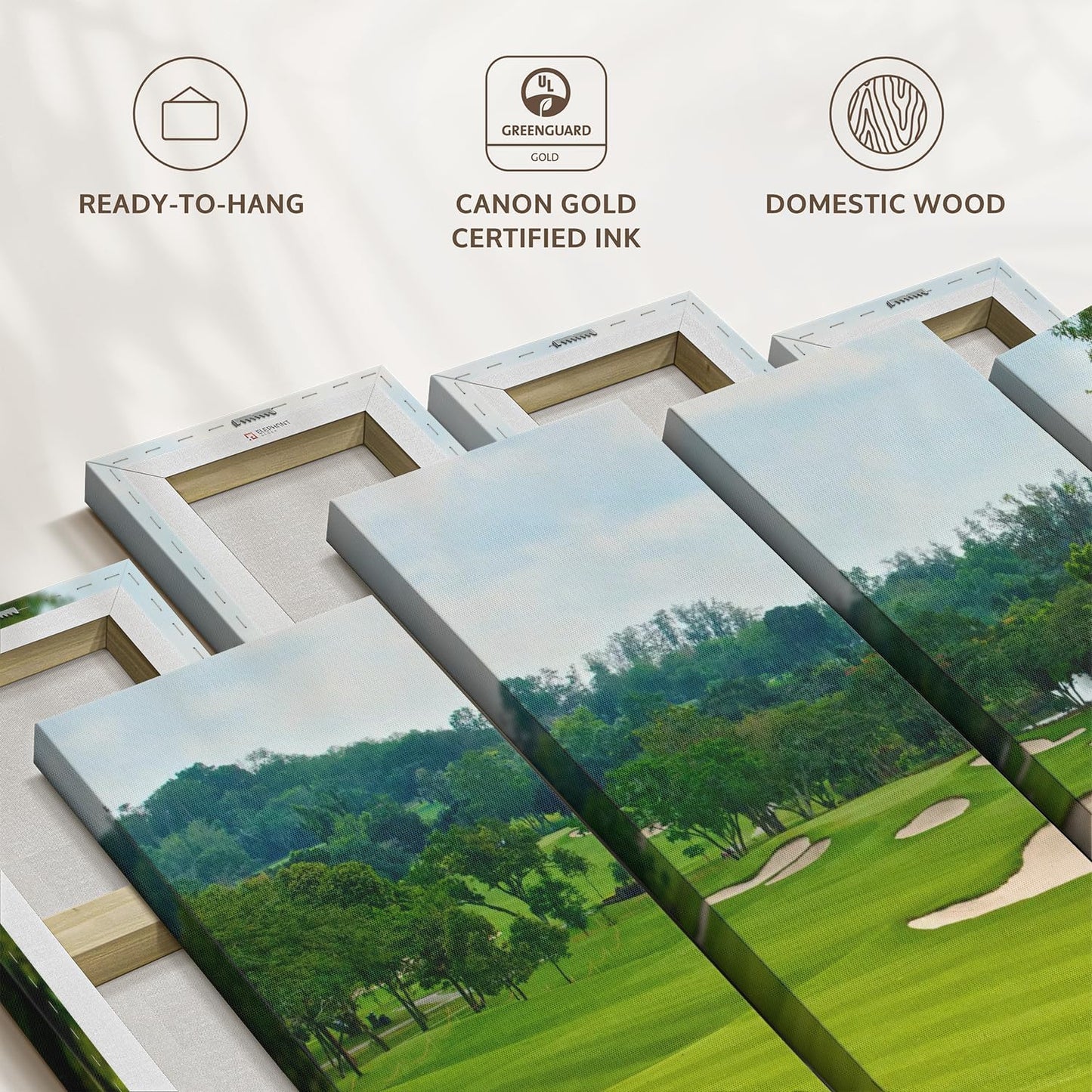 Elephant Stock Beautiful Golf Course Wall Art - Horizontal Canvas - 4-Piece Living Room Wall Decor - Tree Photography Canvas Print - Green and Blue Decor for Wall - 30" X 18"