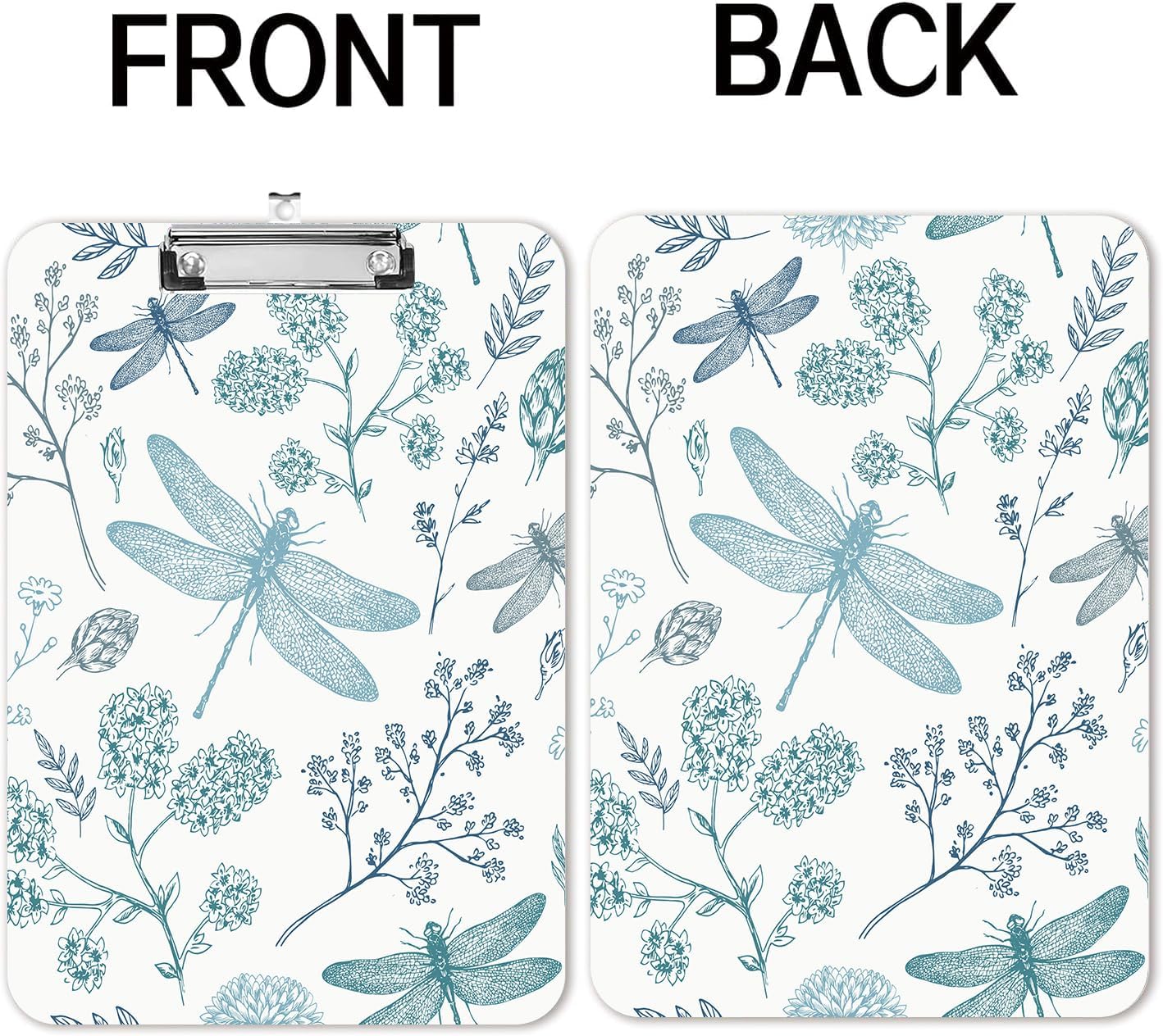 Fashion A4 Clipboard, Standard Letter Size 9" x 12.5", Decorative Wooden Clipboard with Low Profile Metal Clip for Office, School, Teachers, and Students, Dragonfly Flower