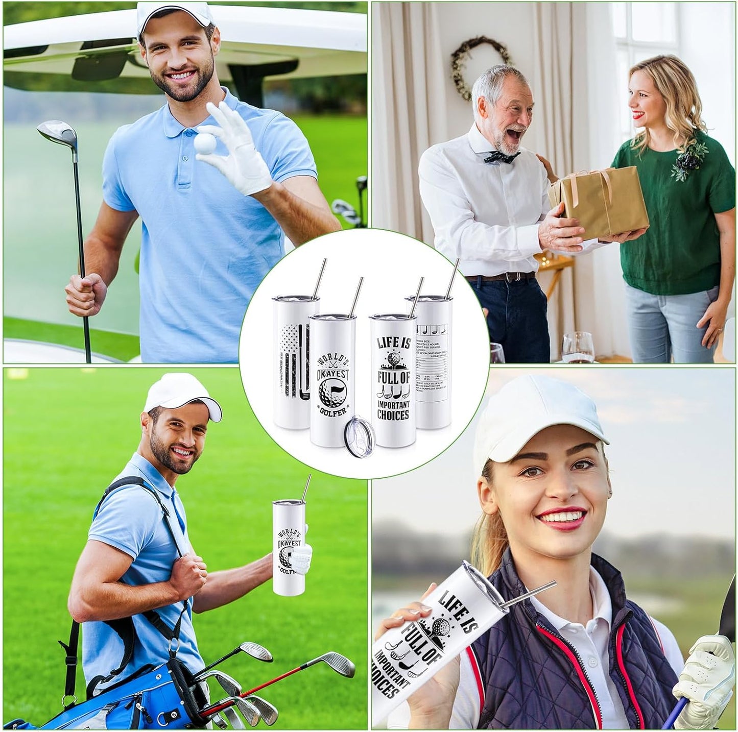 Patelai 4 Pcs Christmas Golf Tumbler Golf Gifts for Men 20oz Insulated Tumbler with Lid Straw Funny Coffee Cup Gift for Dad, Husband, Golfer, Groomsmen, Grandpa, Uncle, Boyfriend, Father, Birthday