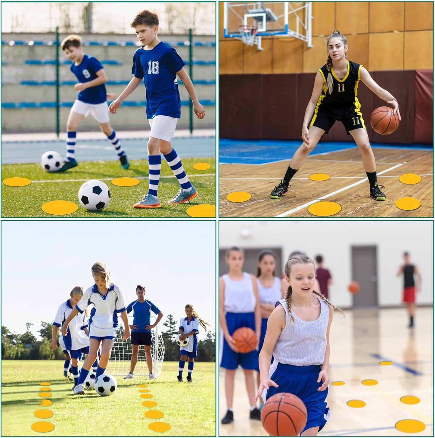 Poly Spots Spot Markers for Gym Floor 9 inch Flat Cones 12/24Pcs Non Slip Rubber Floor Dots for Kids Soccer Basketball Sports Speed Agility Training, Preschool Classroom Activities