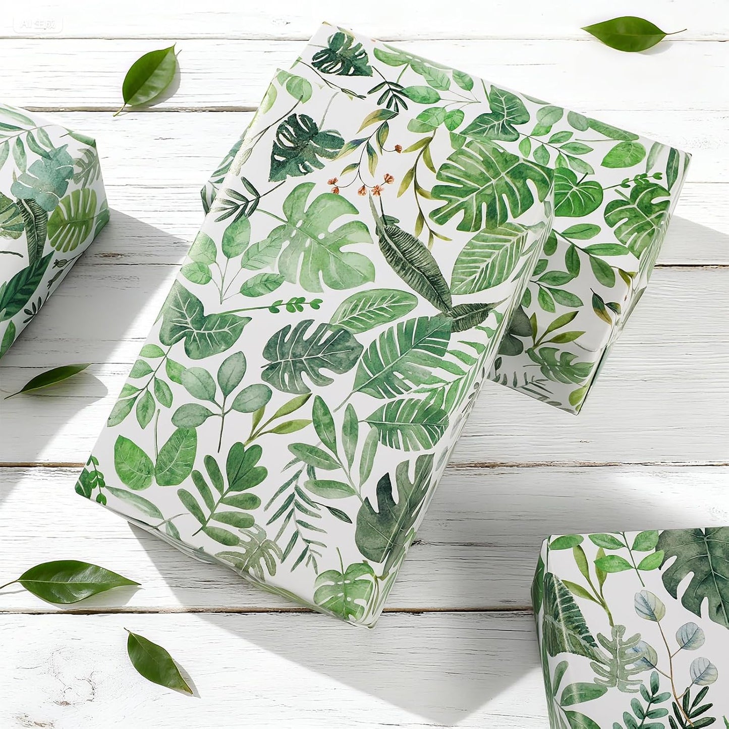 Pineraap Greenery Wrapping Paper Roll - 17Inch x16.4Feet - Green Leaves Wrapping Paper Green Botanical Leaves Gift Wrap for Wedding,Bridal Shower,Party
