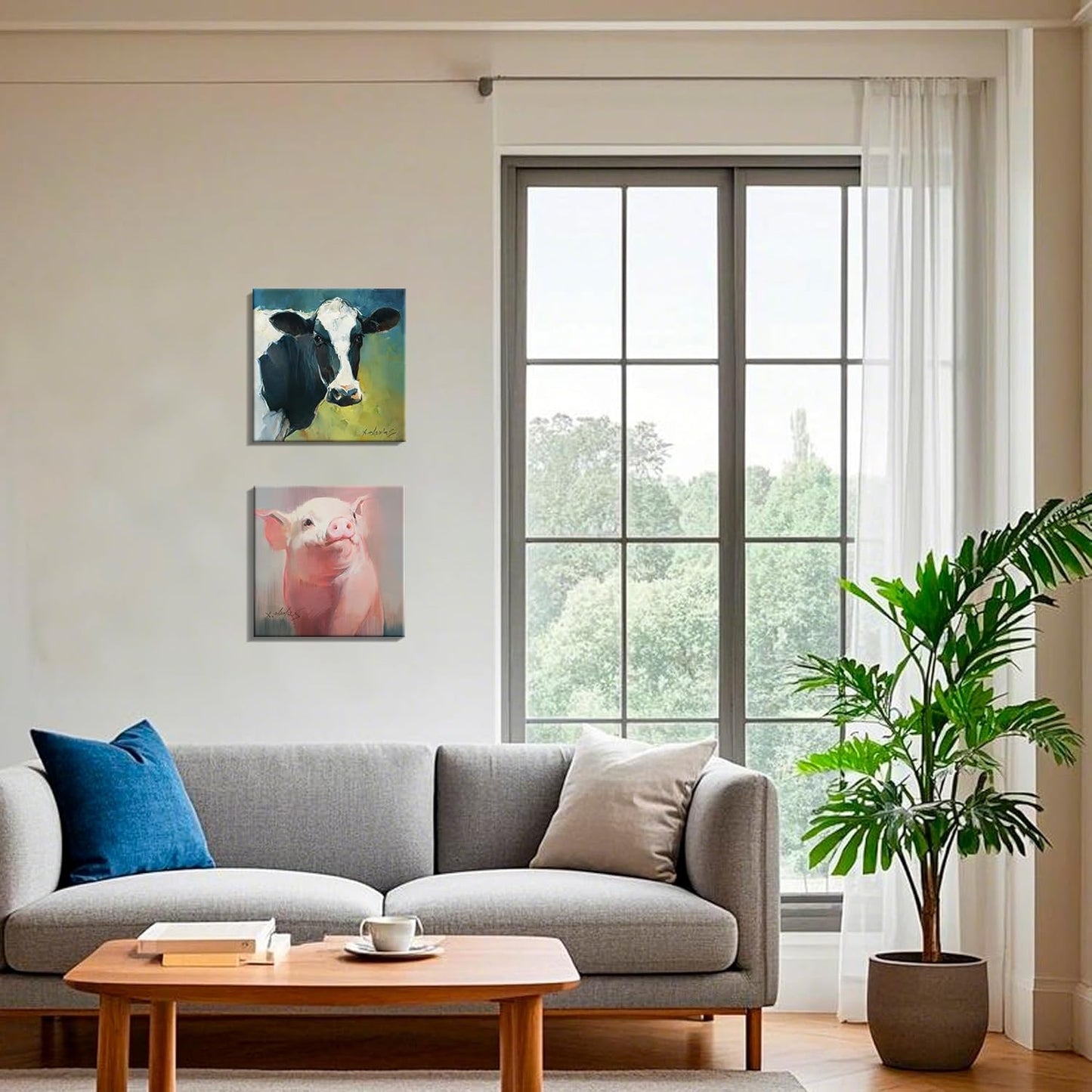 JZLDZS Cute Pink Pig Wall Art for Bathroom Nursery Decor, 12x12 Inch Ready to Hang Framed Farm Animal Canvas Print for Pig Lovers