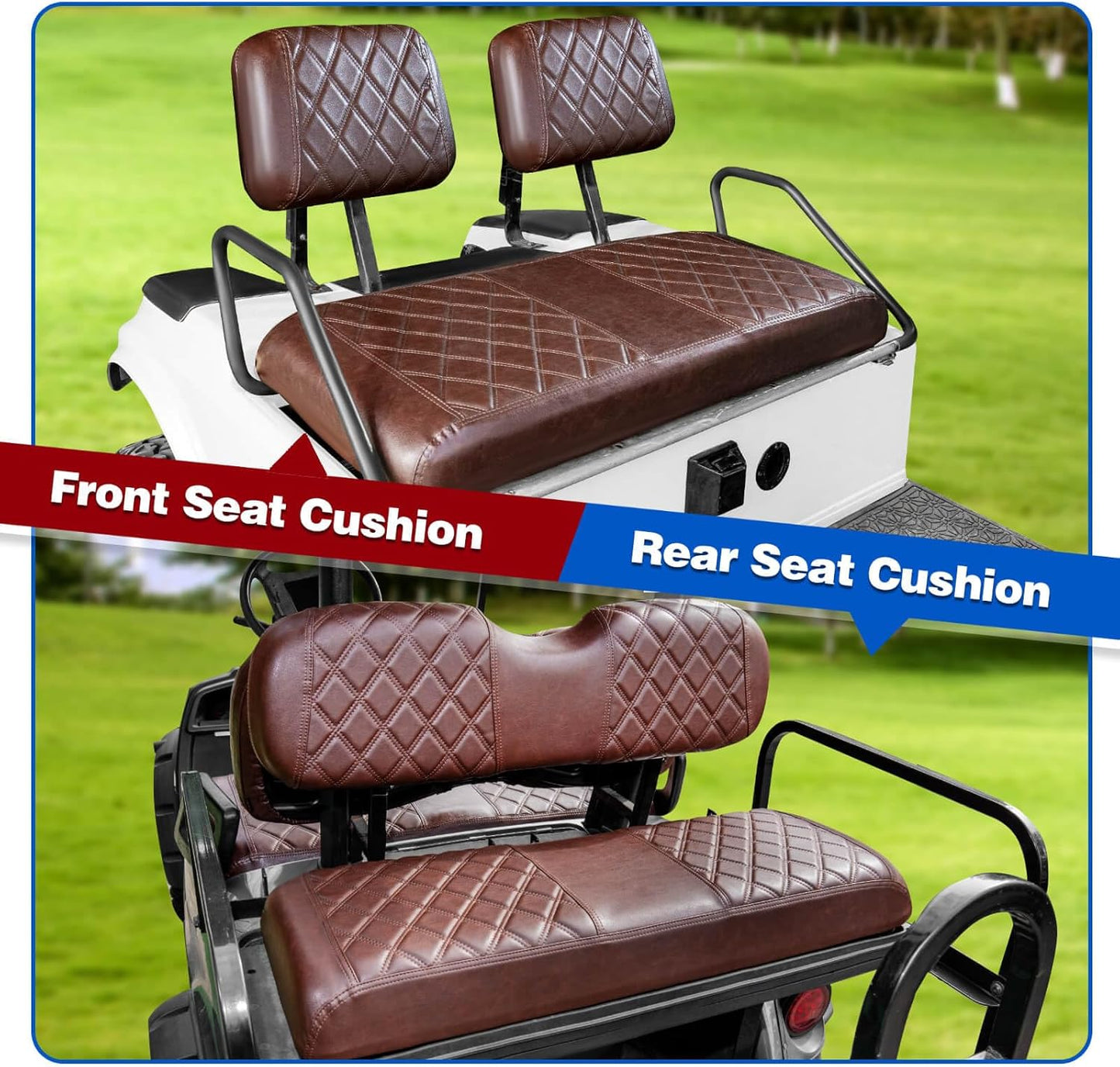 NOKINS 4PCS Golf Cart Seat Covers Kit, Front and Rear Seat Covers Fits Club Car DS Pre-2000 Standard Seat Cushion, Club Car DS Vinyl Seat Covers Accessories(Brown and Brown 8438)