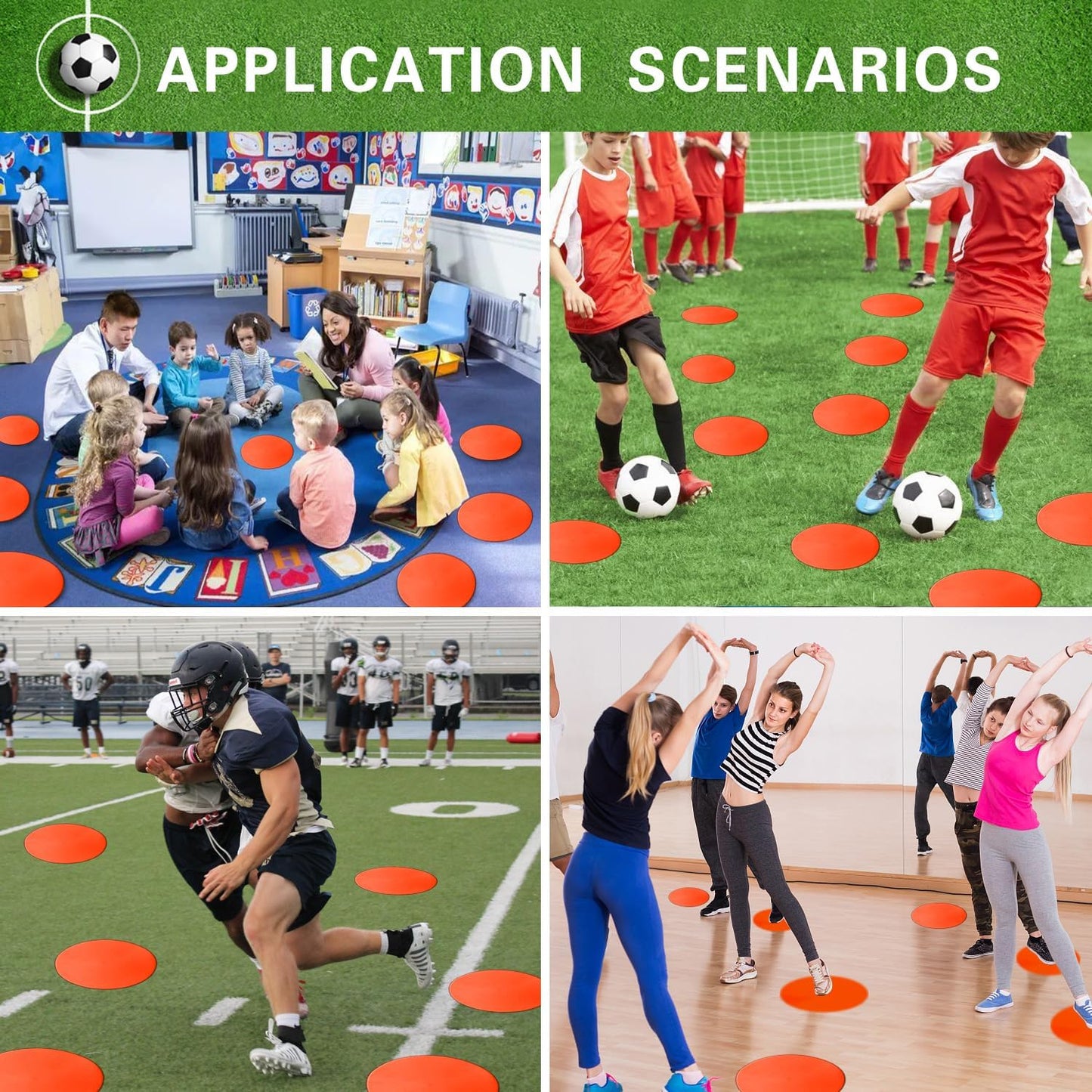 Poly Spot Markers 9 inch Non-Slip Rubber Agility Training Markers Floor Dots Flat Field Cones for Football, Soccer, Basketball, School Exercise Drills, Dance Practice