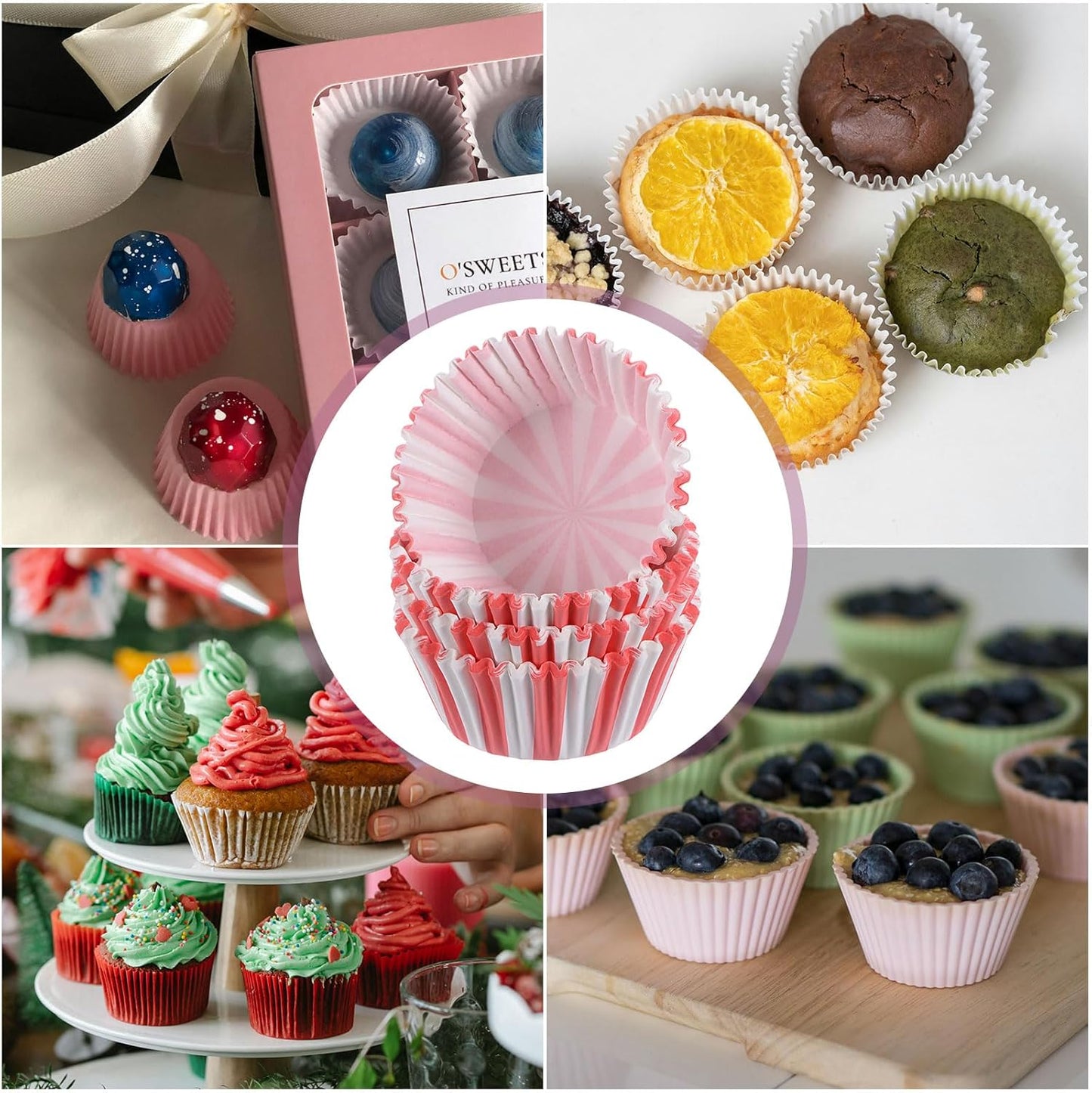 HARFINGTON 200 Count Cupcake Liners Red Stripe Cupcake Cups Standard Size Muffins Liners Papers Baking Cups Wrappers Greaseproof for Party Wedding Birthday