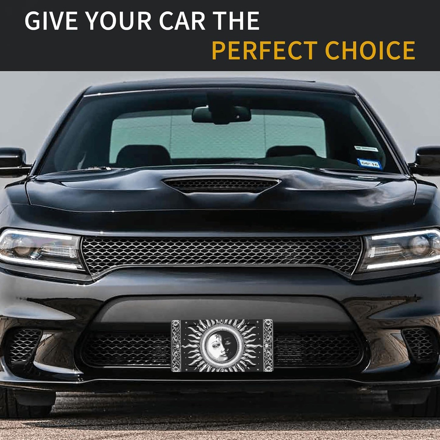 Front License Plate for Car Designs Ethnic Yinyang Sun Moon Stainless License Plate Cover Holder for Men Women Metal Aluminum Decorative Accessory Vanity Tag Standard 6 X 12 Inch (4 Holes)