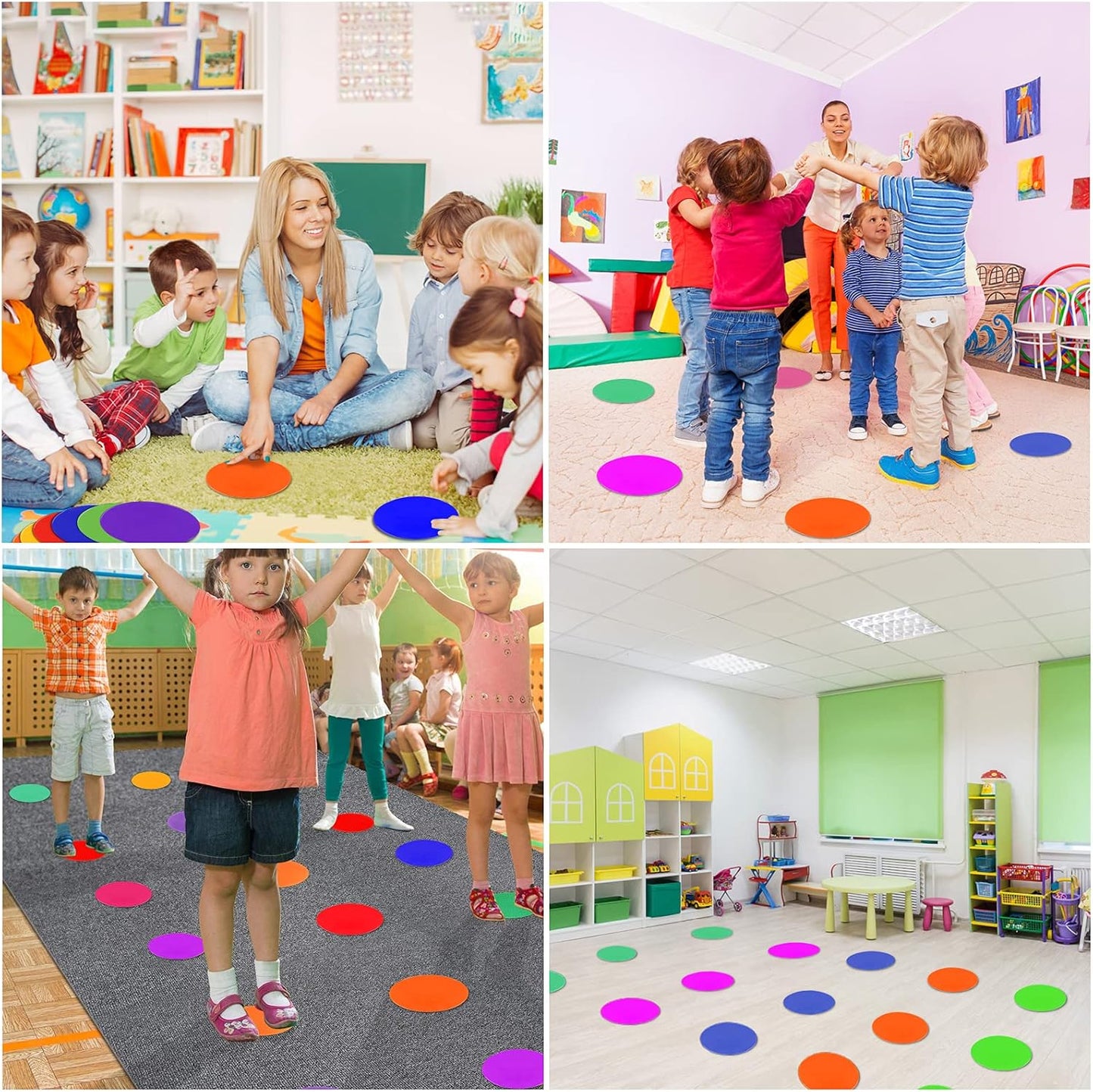 Poly Spots for Gym Floor 4.72inch 6inch 9 inch Poly Spot Markers, 60 Pcs Rubber Floor Dots Non Slip Flat Cones for Sports Soccer PE Training, Dance, Classroom Activities