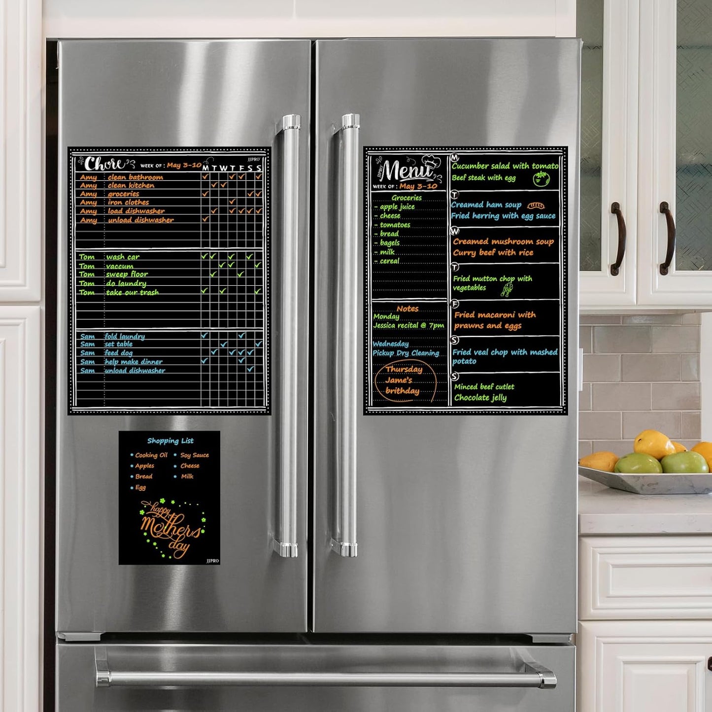 JJPRO Magnetic Dry Erase Menu and Chore Chart Blackboard for Fridge-Weekly Meal Planner Chalkboard,Behavior Chart Chalkboard for Multiple Kids with Notepad Blackboard