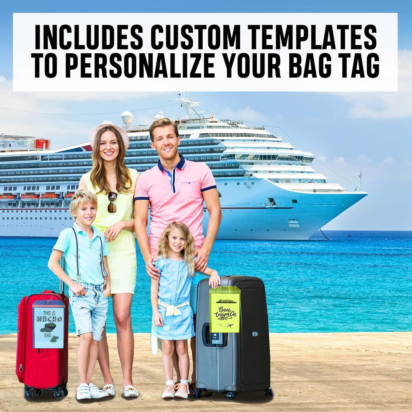 Golf Luggage Tag - Set of 2 Bag Tags Set Extra Large 9" x 6" - Plastic Waterproof Zipper Pouch - PVC Baggage Tag Sleeve for Travel and Shipping Golf Bag - Sealable Personalized Ship Sticks Insert