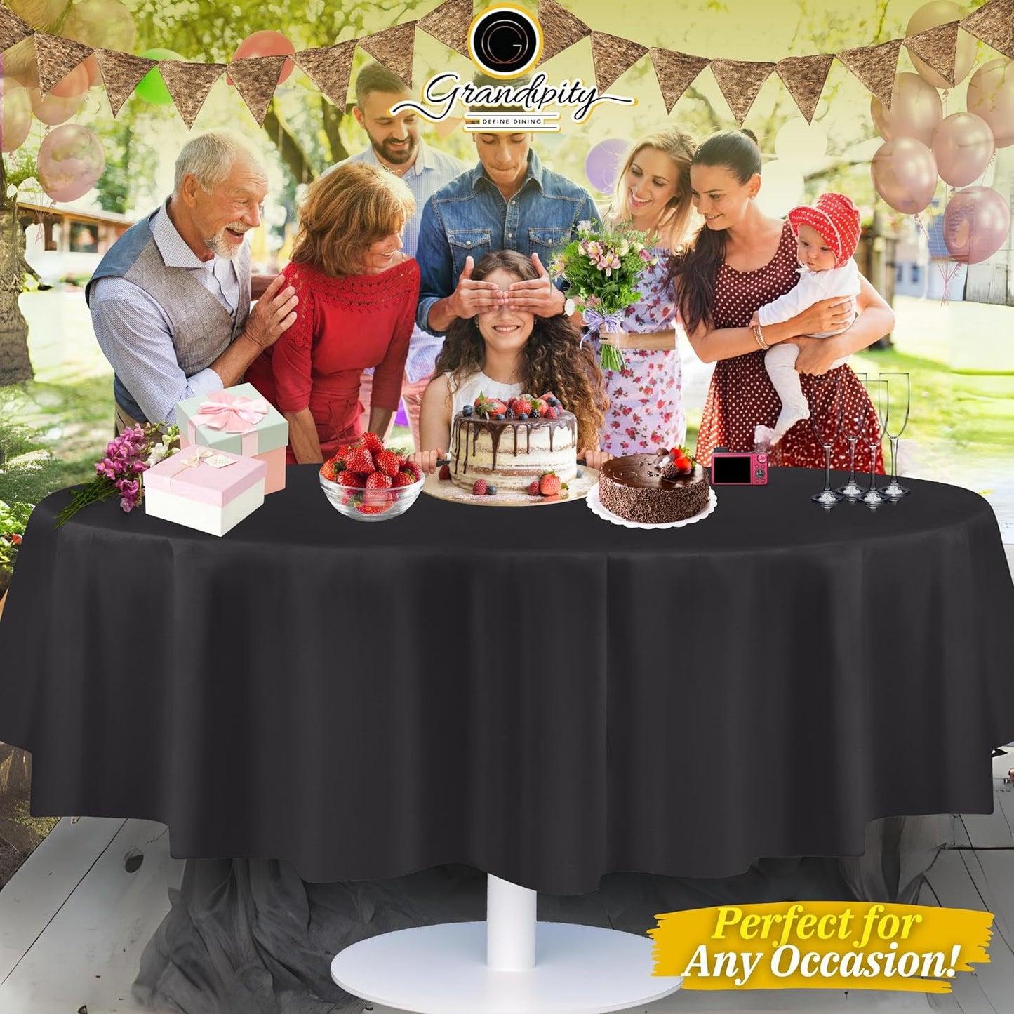 Grandipity 12 Pack Premium Disposable Plastic Tablecloth 84" Inch Decorative Round Table Cover - Dark Grey