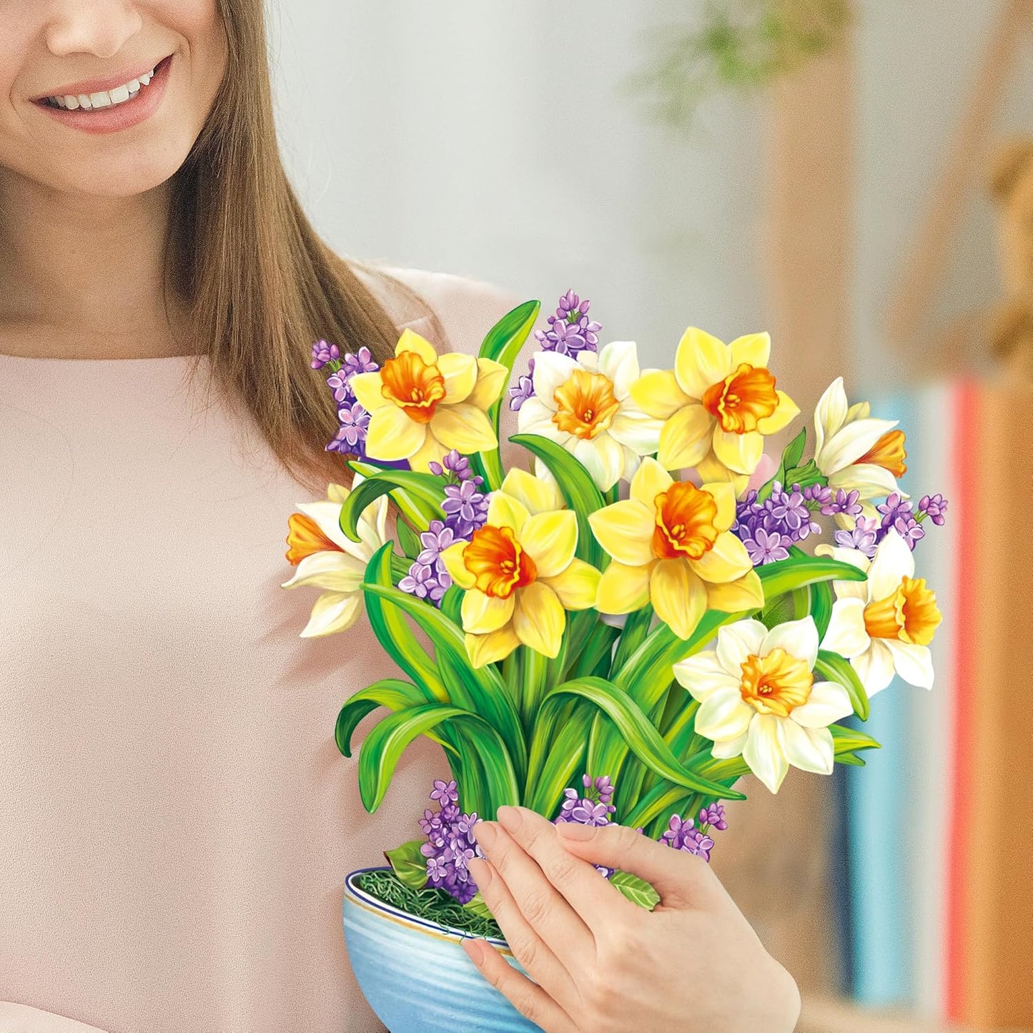 Airpark Pop Up Flower Card, 3D Greeting Card – Yellow Daffodils – For Spring Gifting – New Beginnings, Get Well, Encouragement