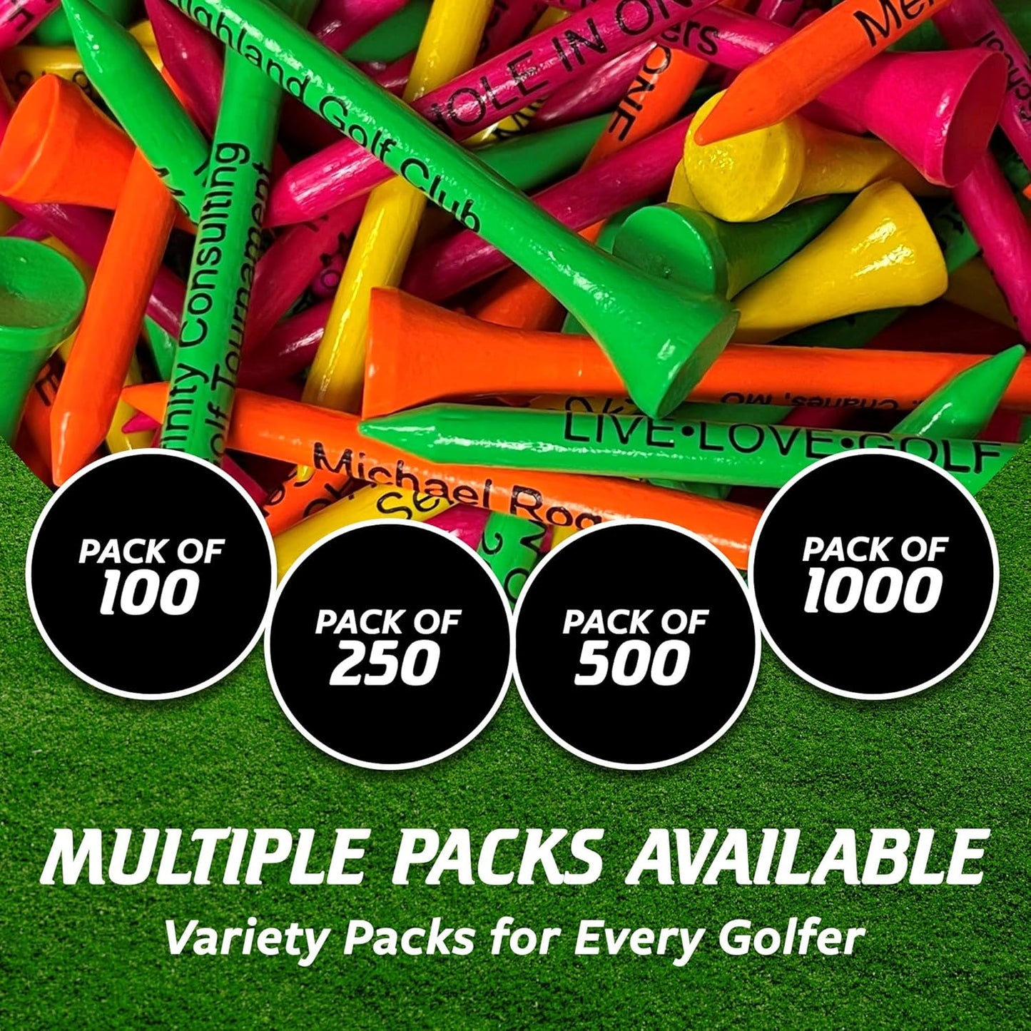 3 ¼ Bamboo Golf Tees, Customizable Golf Tees with Imprinted Messages, Essential Equipment & Ideal Gift for Golfers