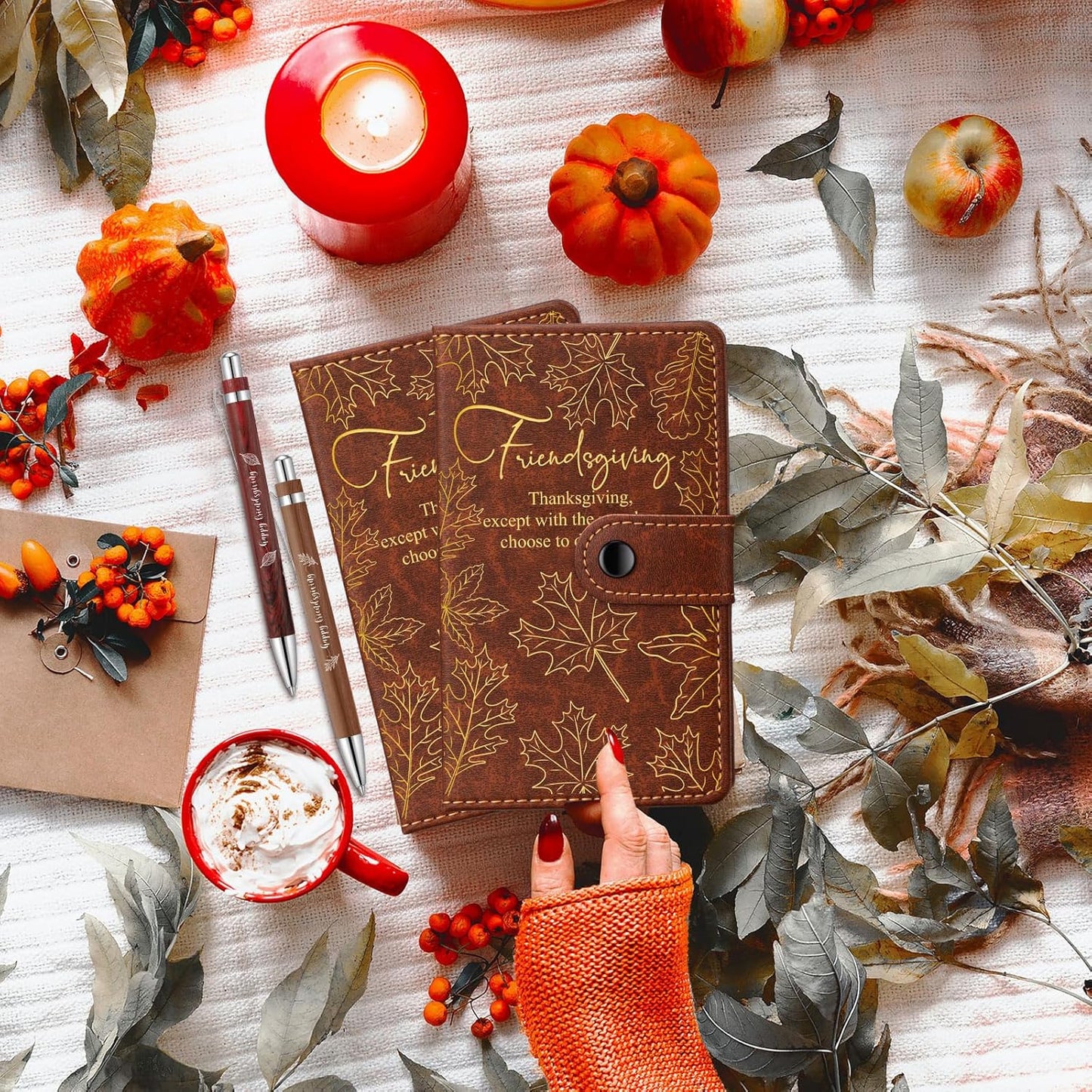 30 Sets/60 Pcs Friendsgiving Gift Bulk Thanksgiving Notebooks Maple Leaf A6 Leather Journal Notepads with Bamboo Pens Friendship Appreciation Gift Thanksgiving Party Favors for Friend Bestie Coworker