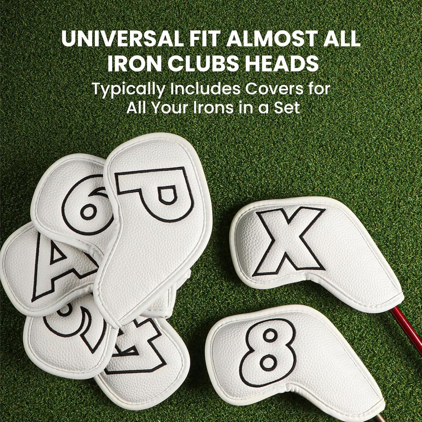 Golf Iron Covers Set Strong Magnetic Closure Value 10 Pack, Double Side Number Synthetic Leather Deluxe Club Headcover, Universal Head Cover Fit Main Irons Clubs for Women Men