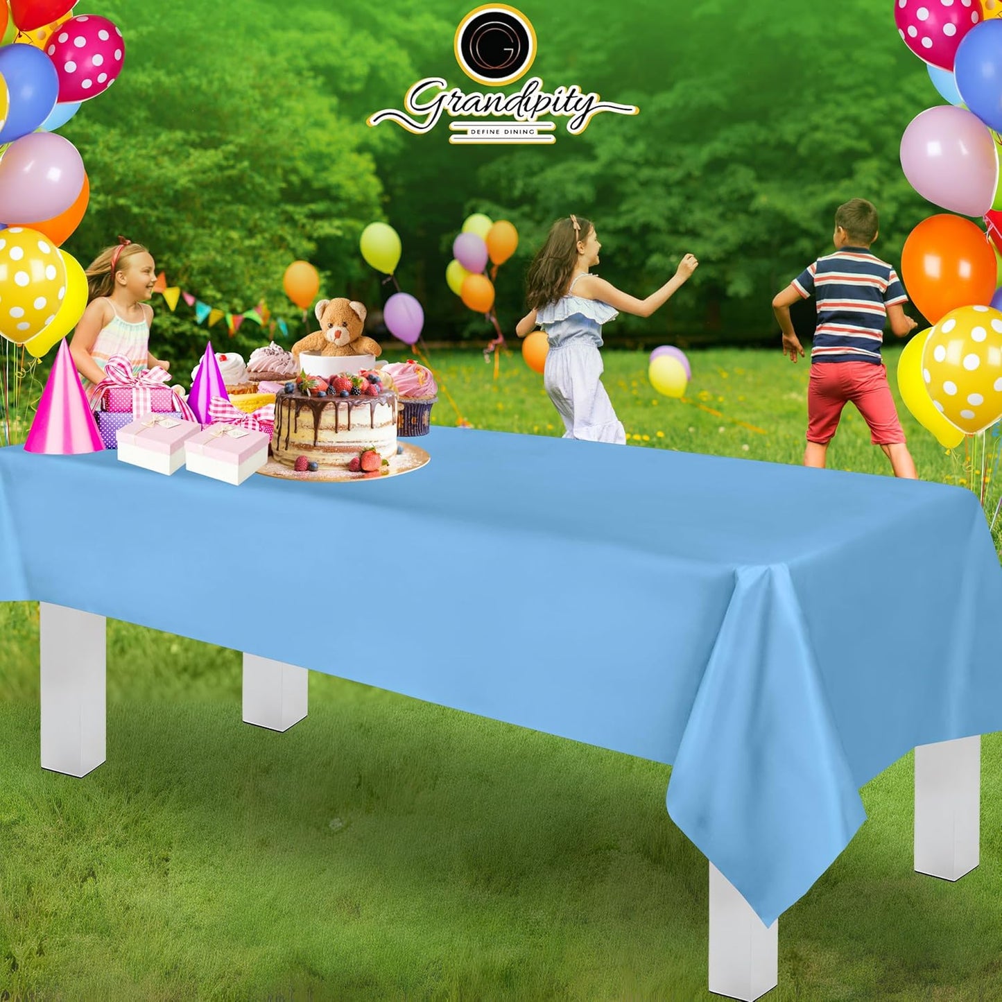 Grandipity 12 Pack Premium Disposable Plastic Tablecloth 54 Inch. x 108 Inch. Decorative Rectangle Table Cover - Sky Blue