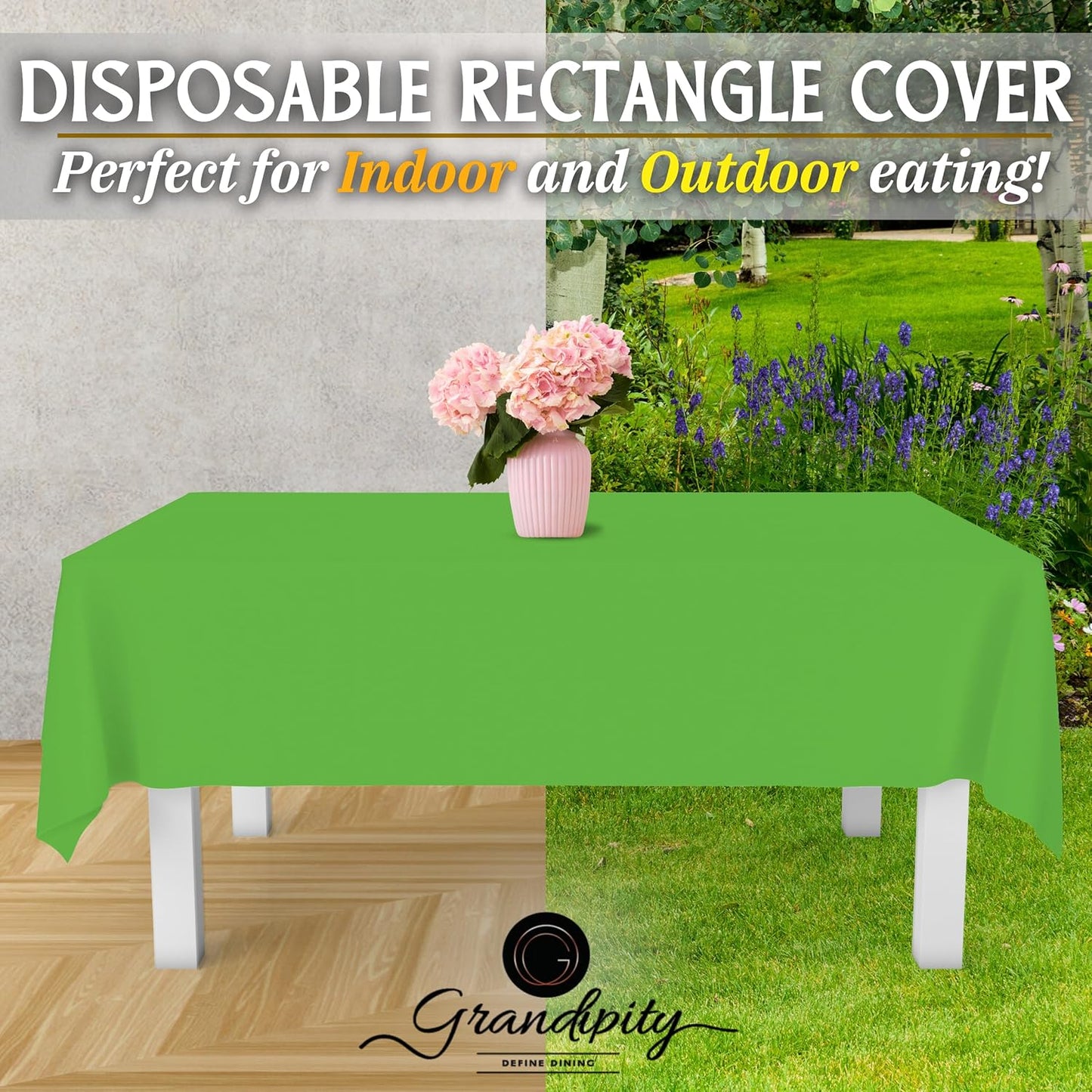 Grandipity 12 Pack Premium Disposable Plastic Tablecloth 54 Inch. x 108 Inch. Decorative Rectangle Table Cover - Lime Green